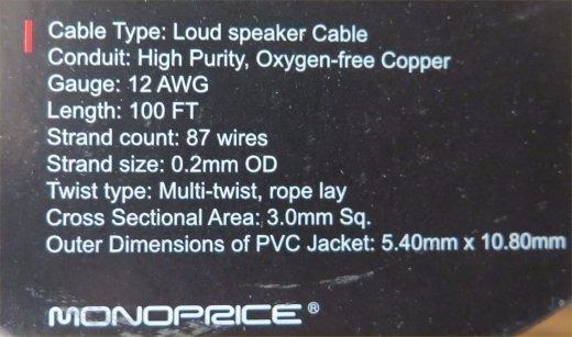 Monoprice Speaker Wire - 99.9% Oxygen-Free Pure Bare Copper, CL2 Rated, 2-Conductor, 12AWG, PVC Jacket Material, Blue Stripe to Indicate Polarity, 300 Feet, Clear customer photo 2