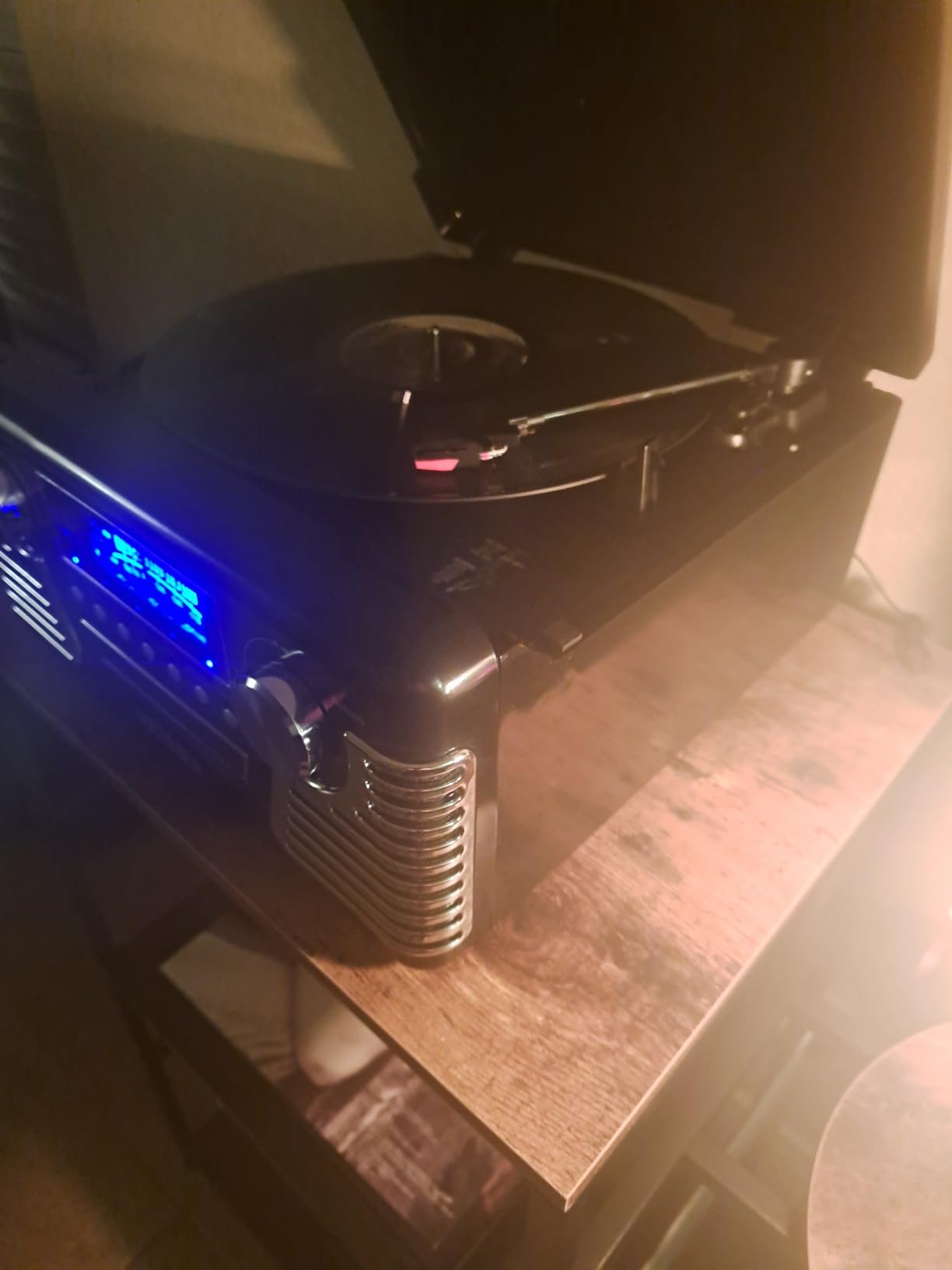 Victrola Haley - Retro Bluetooth Record Player with CD Player - Black | Plays vinyl, CD and AM/FM radio through built-in stereo speakers, 1950s retro design, Bluetooth and aux streaming customer photo 1