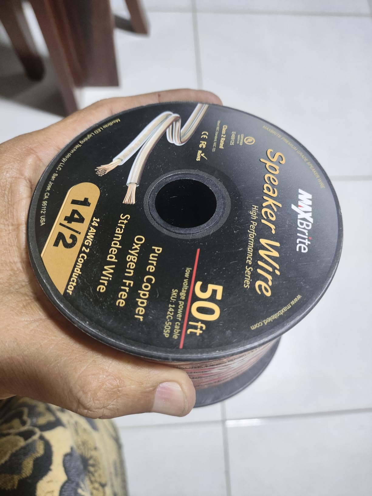 50 ft. Spool High Performance 14 Gauge Speaker Wire, Oxygen Free Pure Copper - UL Listed Class 2 customer photo 1