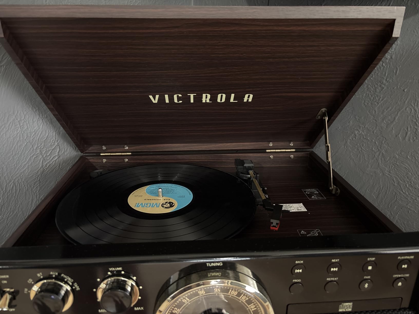Victrola Empire - Wood 6-in-1 Bluetooth Record Player - Espresso | Mid-century wood music center plays vinyl, CD, cassette, FM radio and aux, built-in stereo speakers, RCA out, headphone jack customer photo 1