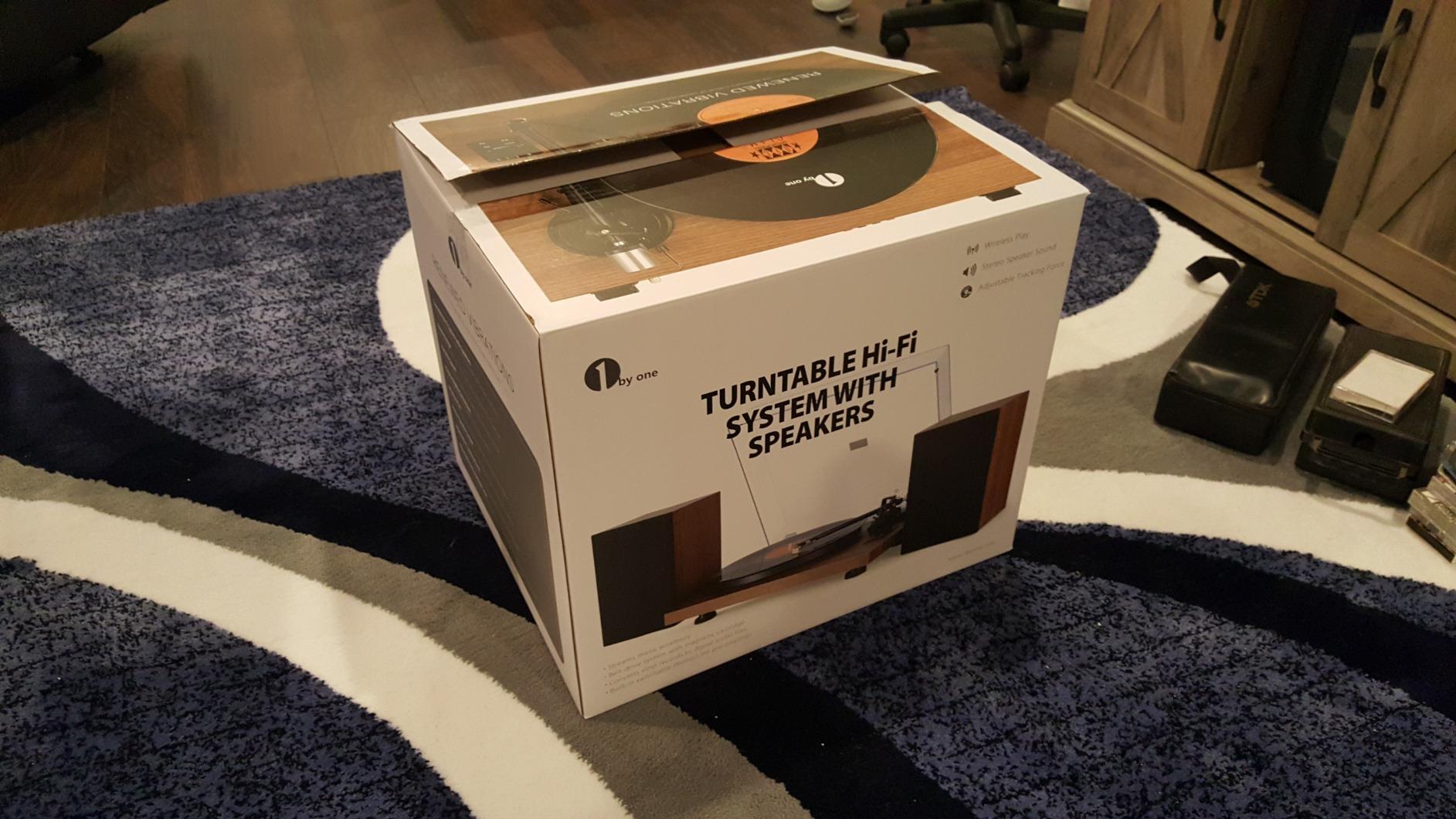 1 BY ONE Bluetooth Turntable HiFi System with 36 Watt Bookshelf Speakers | Patent Designed Vinyl Record Player with Magnetic Cartridge, Wireless Playback and Auto Off (Walnut) customer photo 2