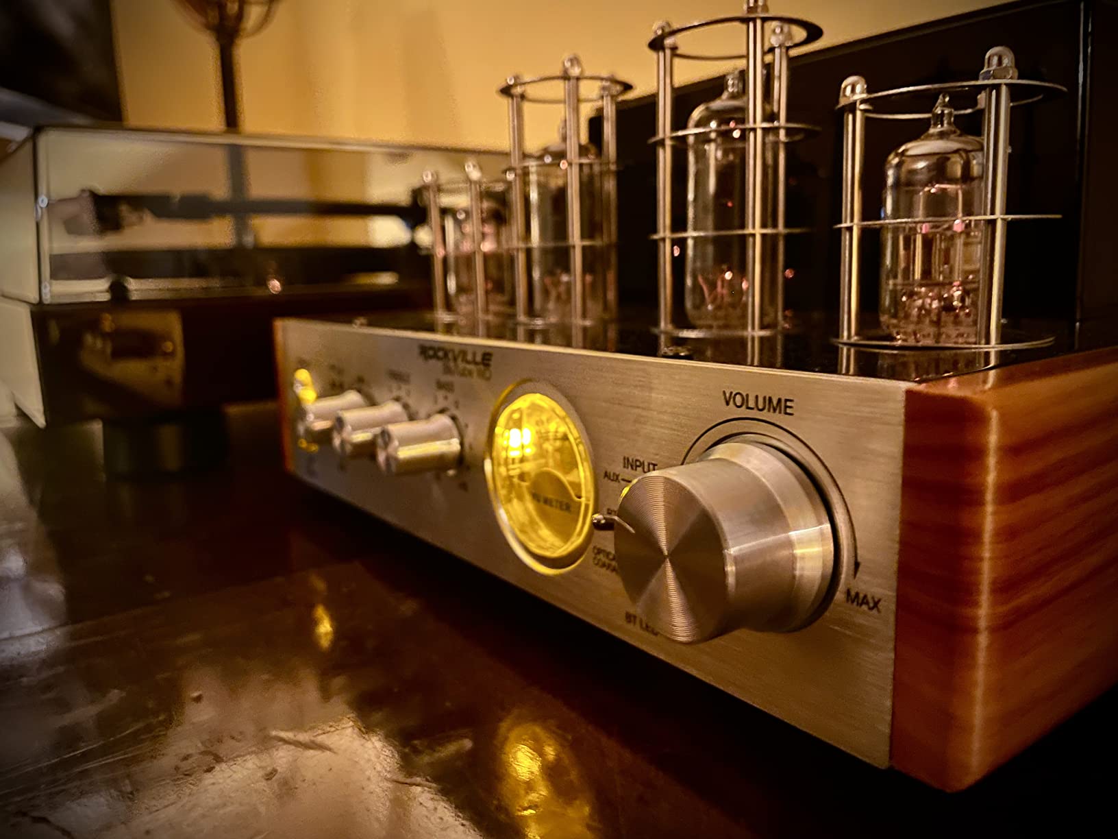 Rockville Blutube WD 70W Bluetooth Tube Amplifier Stereo Receiver | 2-Tone Silver/Wood, HDMI, Optical & Coaxial Inputs, USB Playback, Sub Output, Headphone Jack, VU Meter customer photo 1