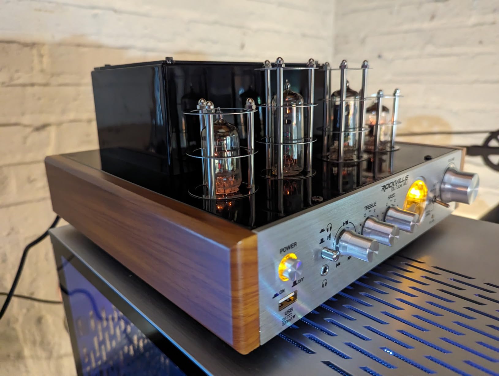 Rockville Blutube WD 70W Bluetooth Tube Amplifier Stereo Receiver | 2-Tone Silver/Wood, HDMI, Optical & Coaxial Inputs, USB Playback, Sub Output, Headphone Jack, VU Meter customer photo 2