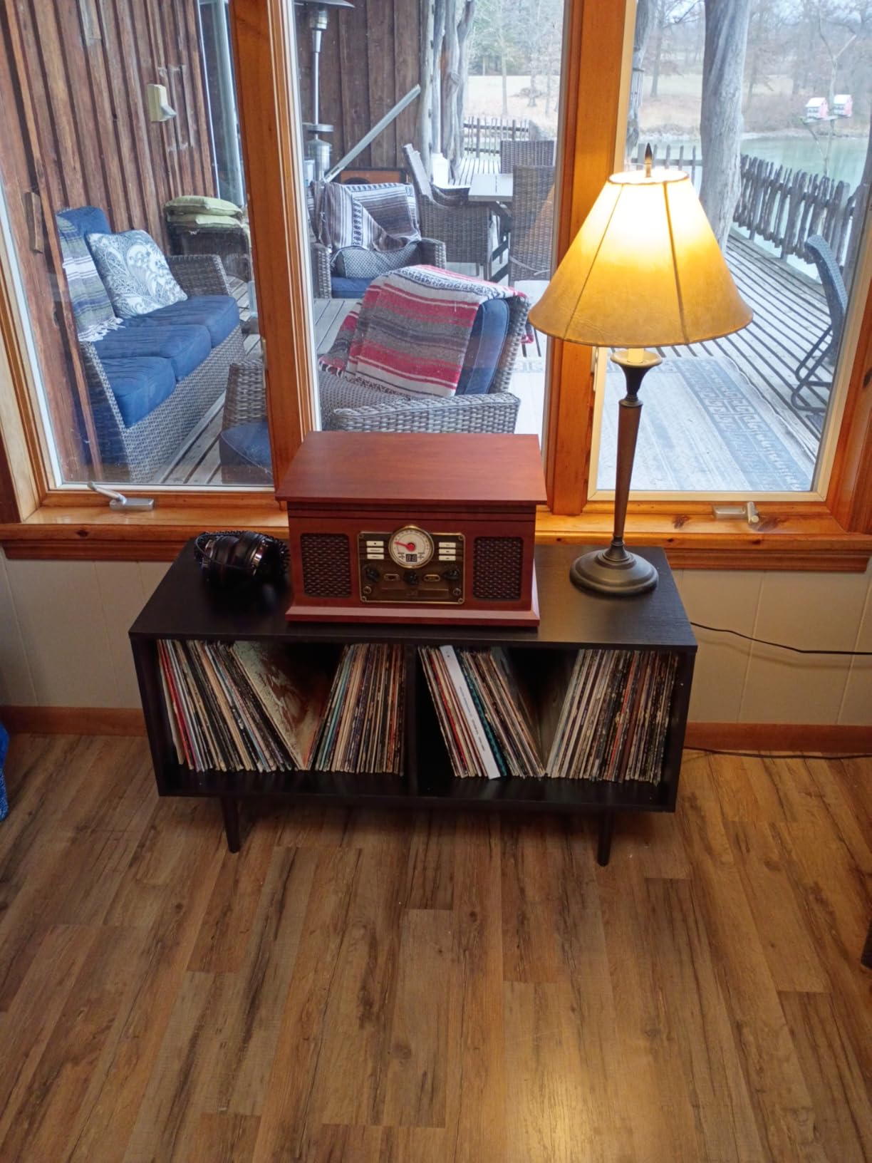Crosley Furniture Liam Medium Vinyl Record Storage TV Stand and Entertainment Center, Media Console, Walnut customer photo 2