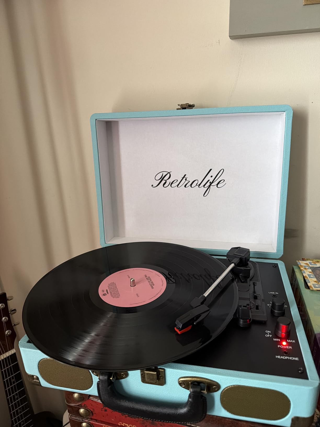 Retrolife Vinyl Record Player 3-Speed Bluetooth Suitcase Portable Belt-Driven Record Player with Built-in Speakers RCA Line Out AUX in Headphone Jack Vintage Turntable, Black customer photo 1