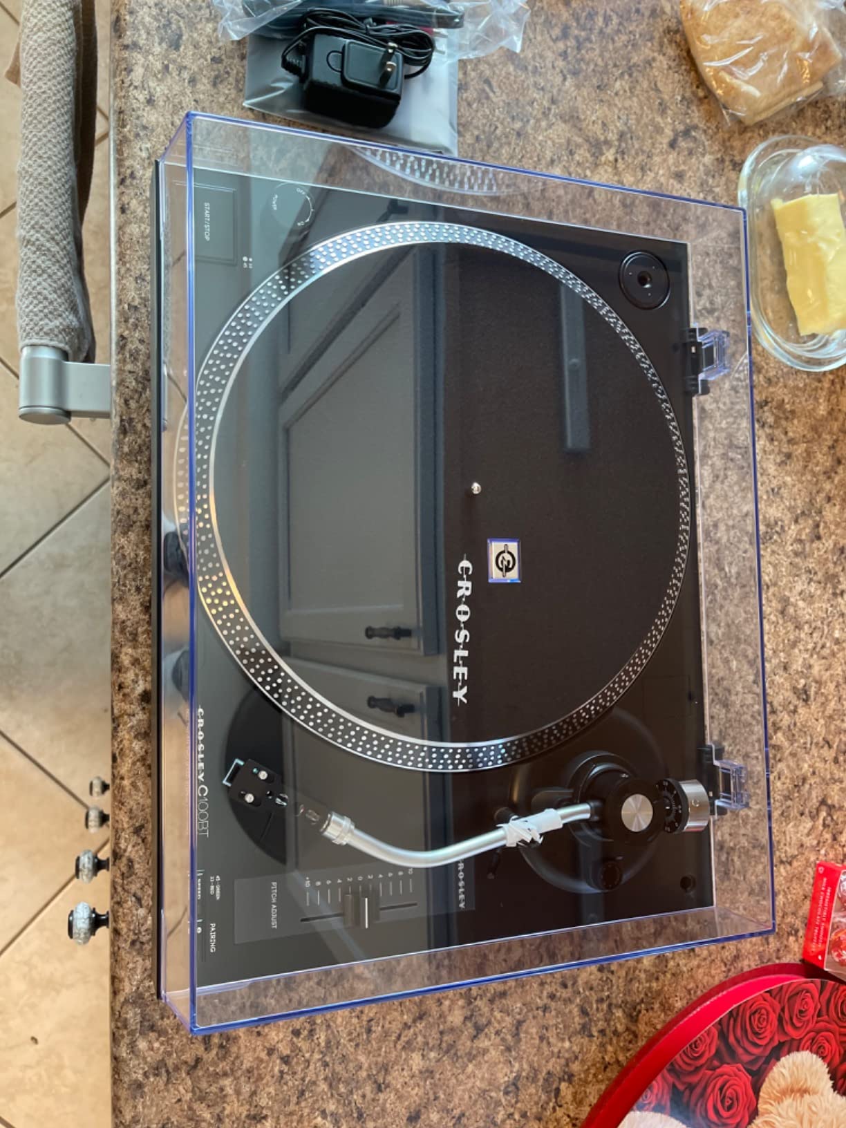 Crosley C100BT-BK Record Player, Black | 2-Speed Turntable, ATN95E Audio-Technica Cartridge, Standard 1/2