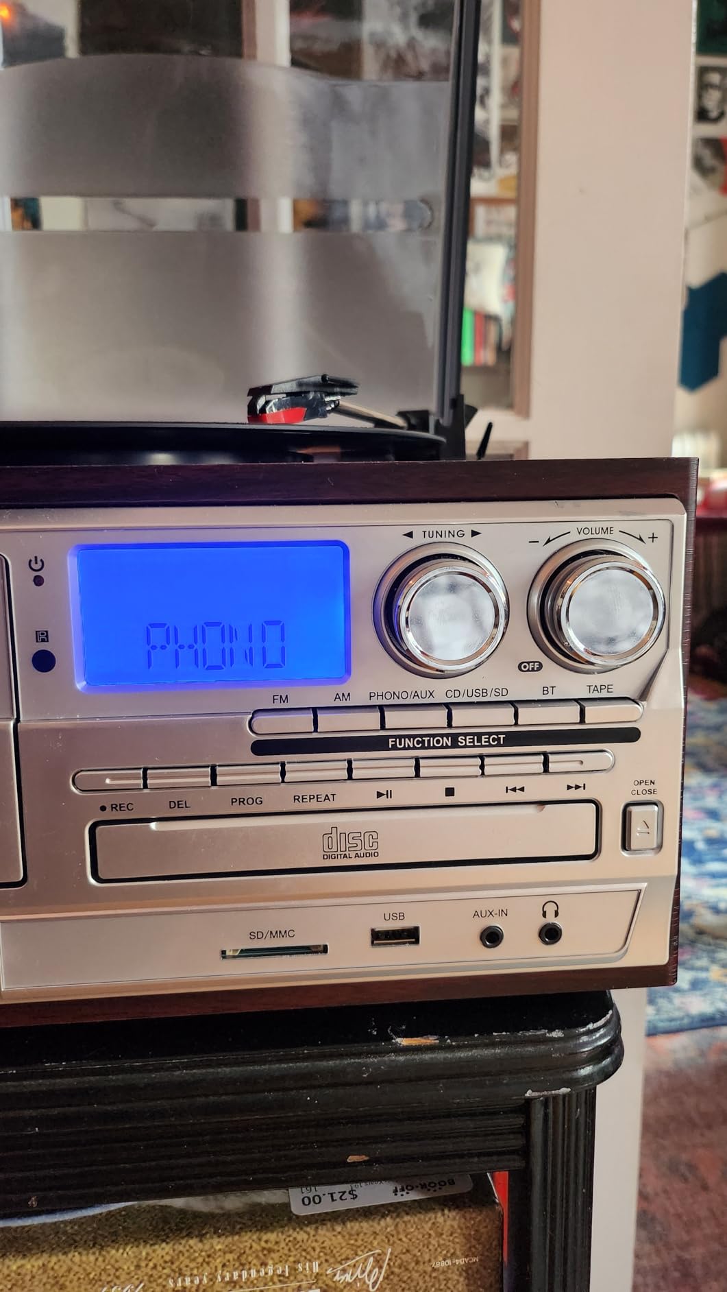 MUSITREND 10 in 1 Record Player with External Speakers, 3 Speed Bluetooth Turntable Vinyl Player with CD/Cassette Play, AM/FM Radio, USB/SD Playback, Aux-in/RCA Line Out customer photo 2