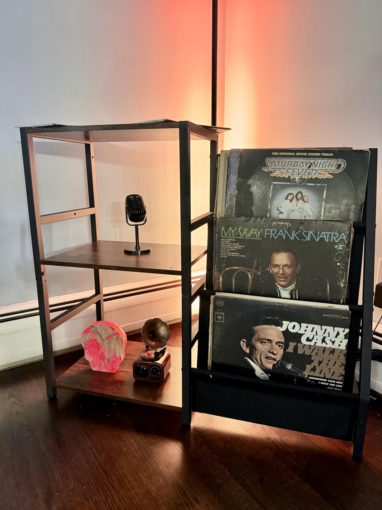 Bikoney Record Player Stand, Turntable Stand with 3-Tier Vinyl Record Storage, Record Player Table 200 Albums, End Table with Vinyl Display Holder Shelf, Record Player Cabinet Media Console for Stereo customer photo 1