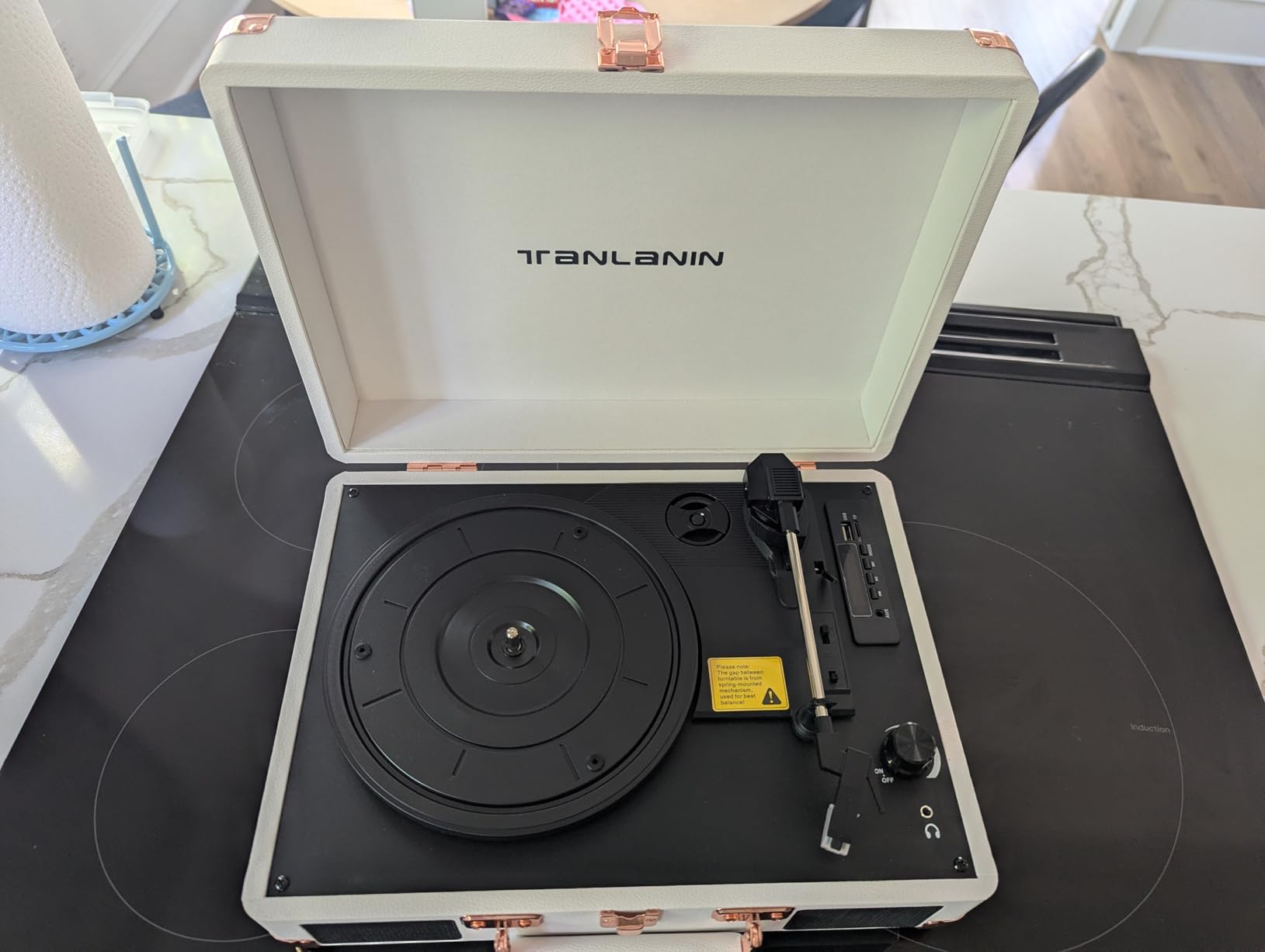 Vinyl Record Player Bluetooth Vintage 3-Speed Portable Suitcase Turntables with Built-in Speakers, Belt-Driven LP Player Support USB Recording AUX-in RCA Line Out Headphone Jack, White customer photo 2