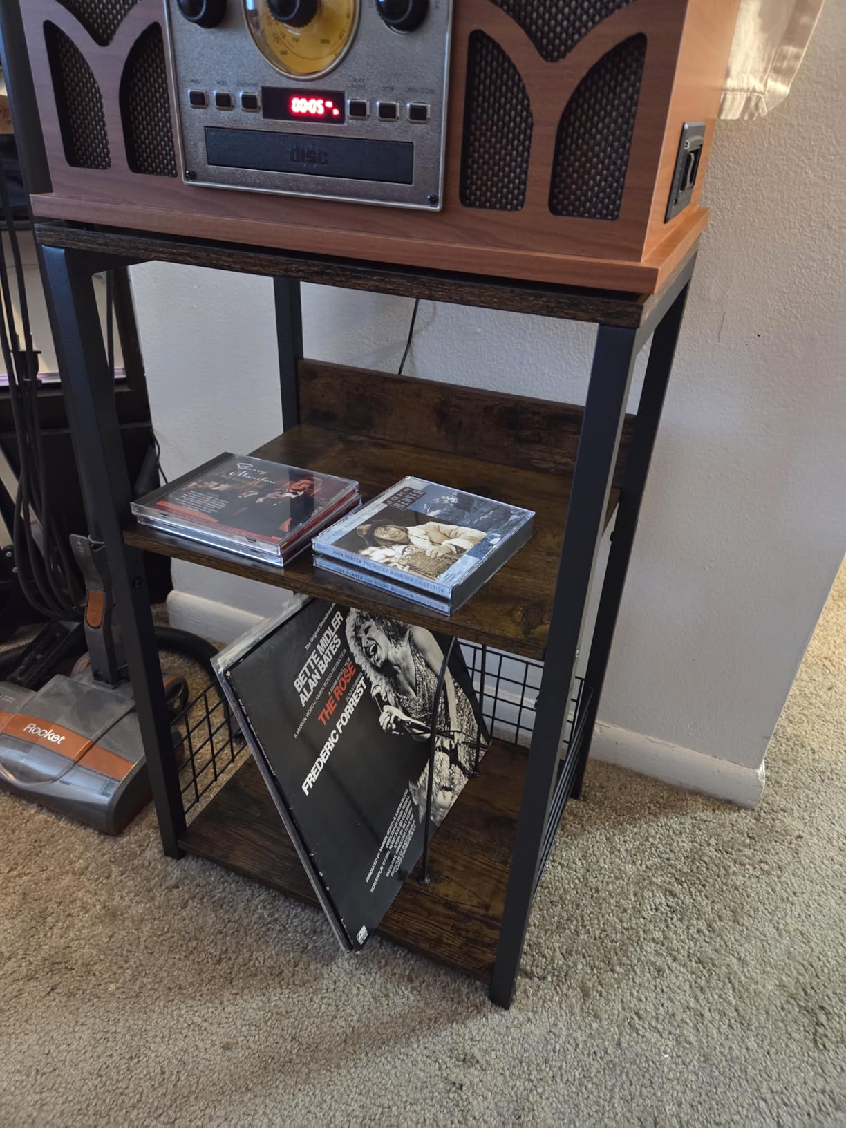 LELELINKY 3 Tier End Table,Record Player Stand with Storage Up to 100 Albums,Turntable Stand for Vinyl,Brown Records Shelf for Living Room Bedroom customer photo 1