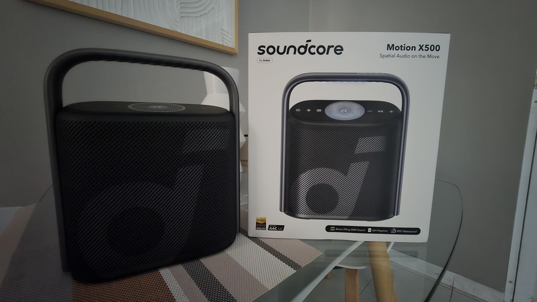 Soundcore Motion X500 Portable Bluetooth Speaker, Wireless Speaker with Immersive Spatial Audio, Wireless Hi-Res Sound with 3X Detail, 3-Channel Audio, and an Upward Firing Driver with Ambient Light customer photo 1