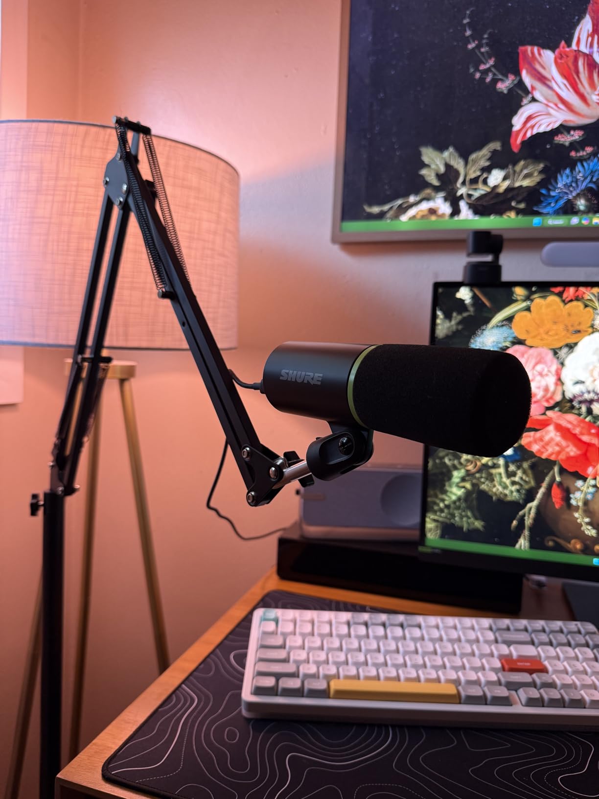 Mic Stand Floor Boom Arm with 6.6lbs Weighted Base | Podcast Microphone Stand for Blue Yeti, SM7B, MV7, HyperX QuadCast, AT2020 with Pop Filter customer photo 1