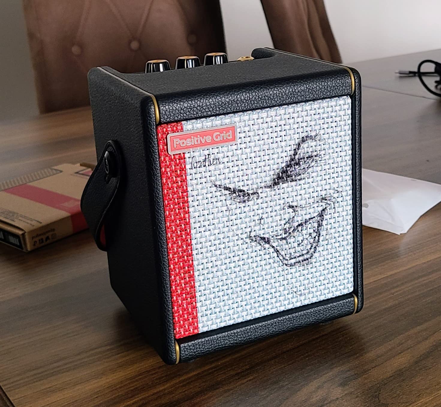 Spark MINI Vai 10W Portable Smart Amp, Designed by Steve Vai | Exclusive Mandala grille, burgundy tolex, burgundy weave cable & 4 custom Steve Vai presets. 100k+ tones, smart app. customer photo 2