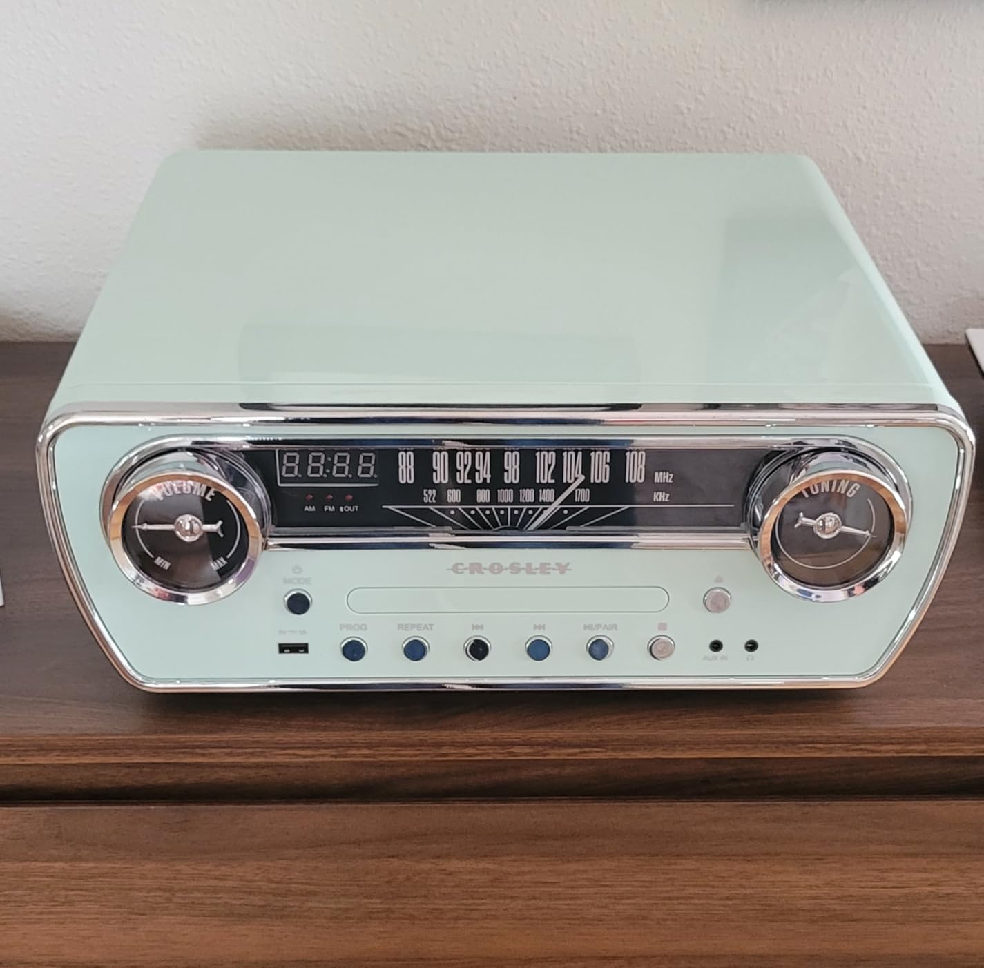 CR6047A-AB Powel 7-in-1 Record Player, Aqua Blue | 3-Speed Turntable, Bluetooth In / Out, Built-in Full-Range Stereo Speakers, AM/FM Radio customer photo 2