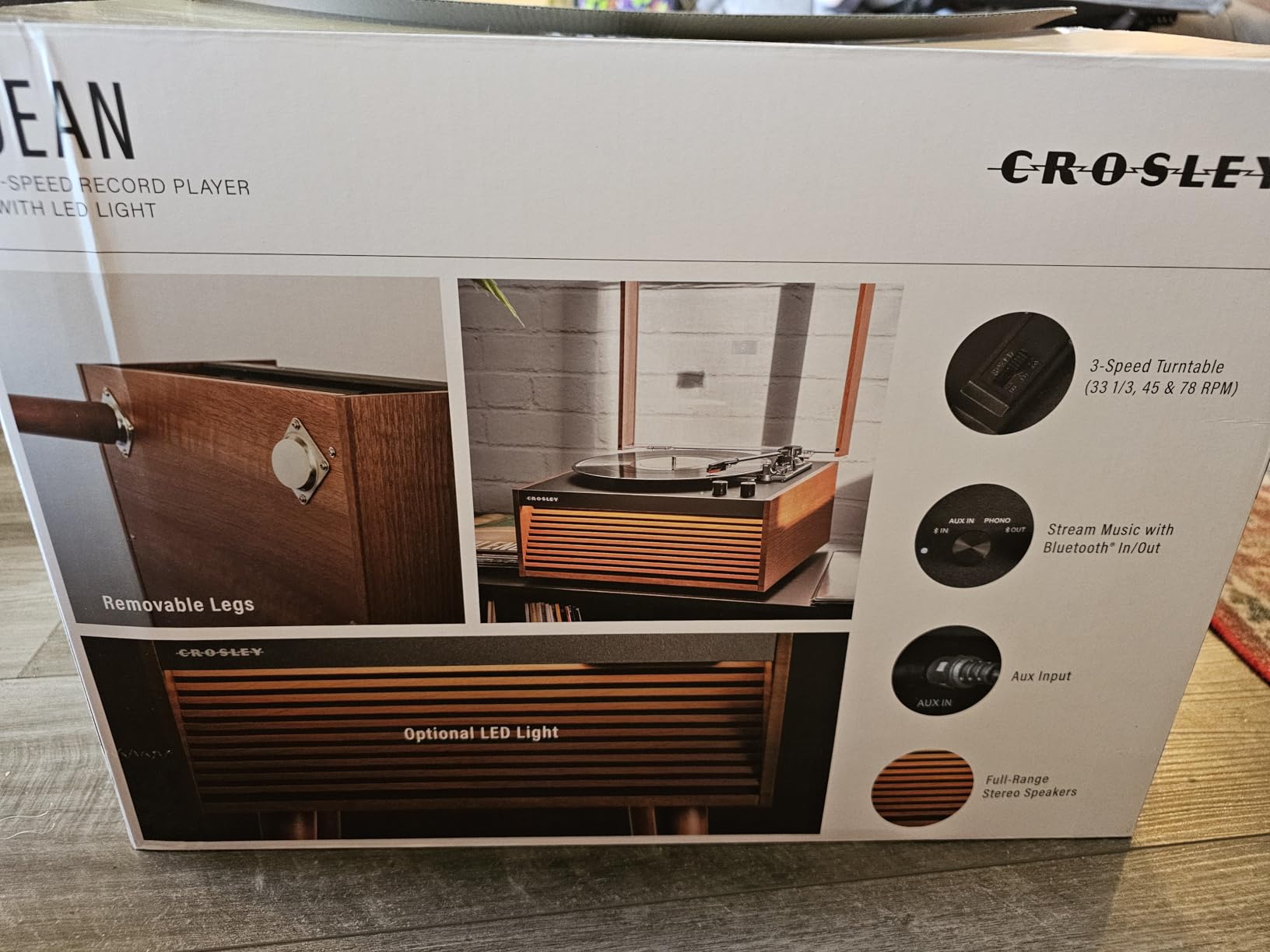 CR6237A-NA Dean Record Player, Natural | 3-Speed Belt-Drive Turntable, Mid-Century Modern Slatted Design, Optional LED Lighting, Bluetooth In / Out customer photo 2
