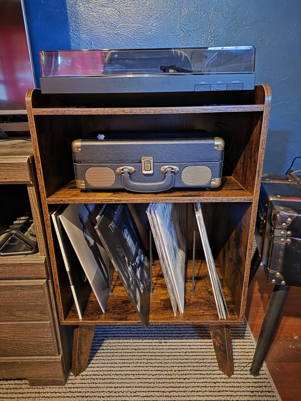 Record Player Stand, Turntable Stand with Record Storage and Charging Station & USB Ports, Record Player Table with Metal Divider, Record Stand Up to 160 Albums for Living Room, Bedroom Walnut customer photo 2