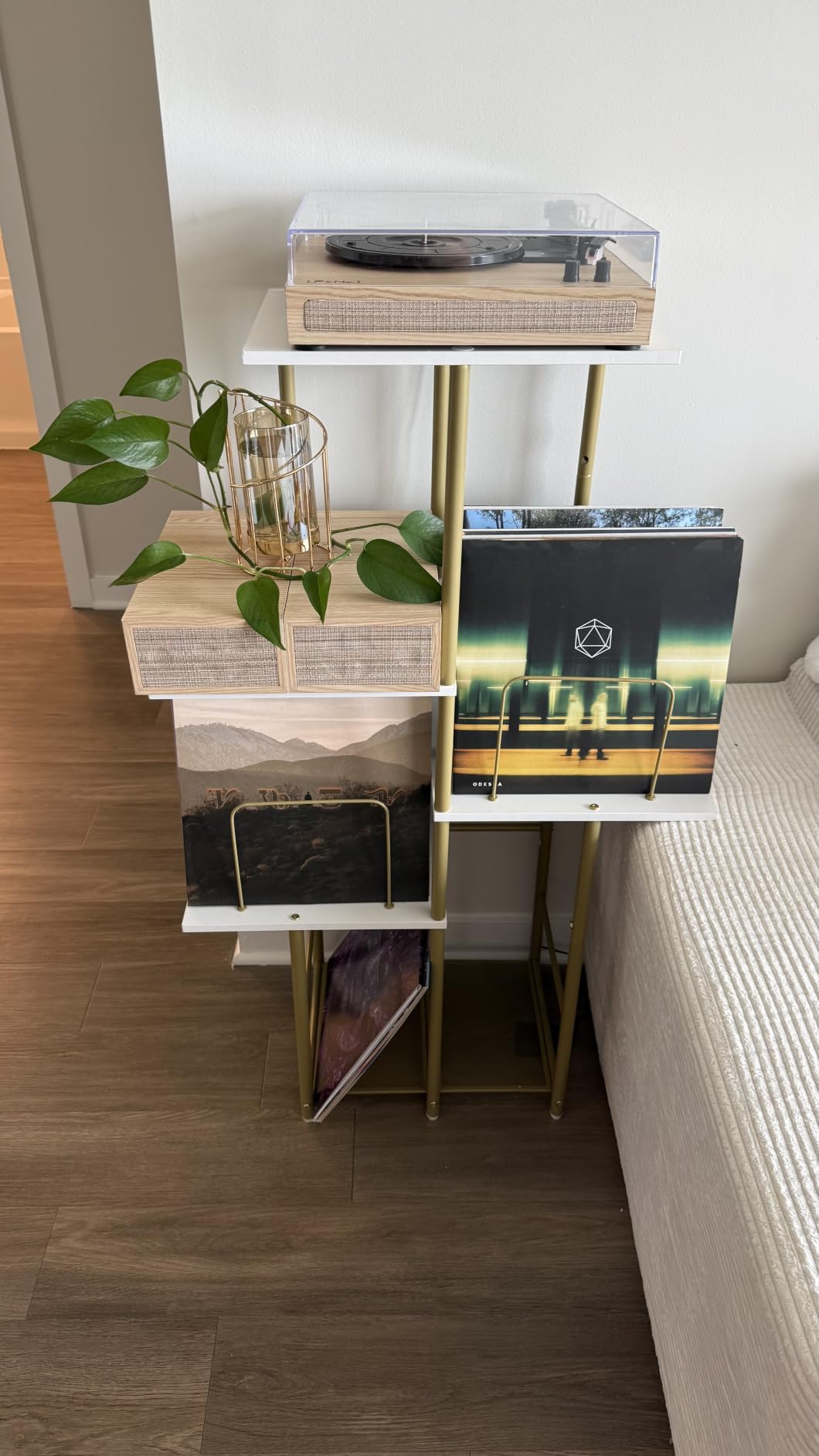 Record Player Stand, Vinyl Record Storage Holder with Display Shelf, Turntable Stand Table with Vinyl Organizer Dividers Album Rack, Vintage Style Record Cabinet Wood, Mid Century Modern Tall Console customer photo 2