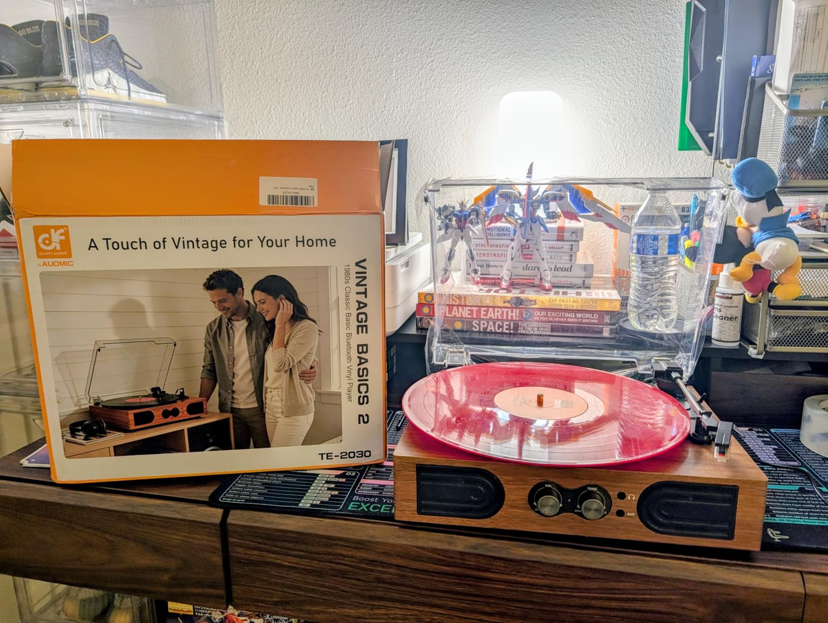 Vinyl Record Player with Built-in Stereo Speakers, 3-Speed Belt-Drive Turntable, Treble & Bass Control, RCA-Out/AUX-in, 3.5mm Headphone Jack, Walnut customer photo 2