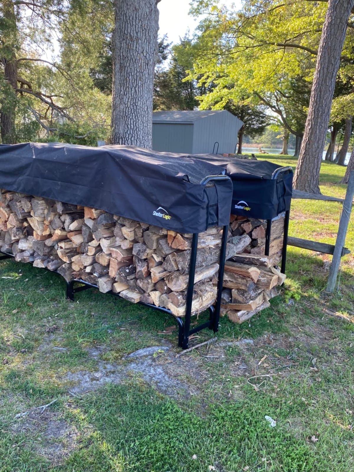 ShelterLogic 4' Adjustable Heavy Duty Outdoor Firewood Rack with Steel Frame Construction and Water-Resistant Cover customer photo 2