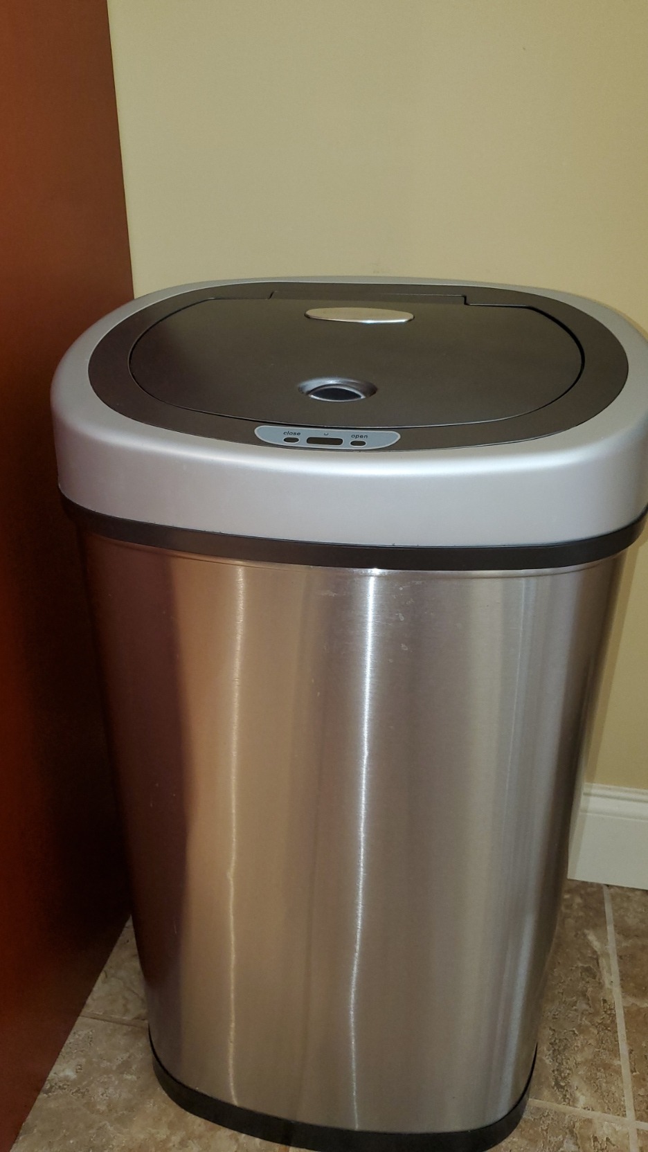 Ninestars 13 Gallon Oval Automatic Trash Can, 50L Touchless Motion Sensor Kitchen Garbage Can with Odor-Sealing Black Lid, Silver Stainless Steel customer photo 2