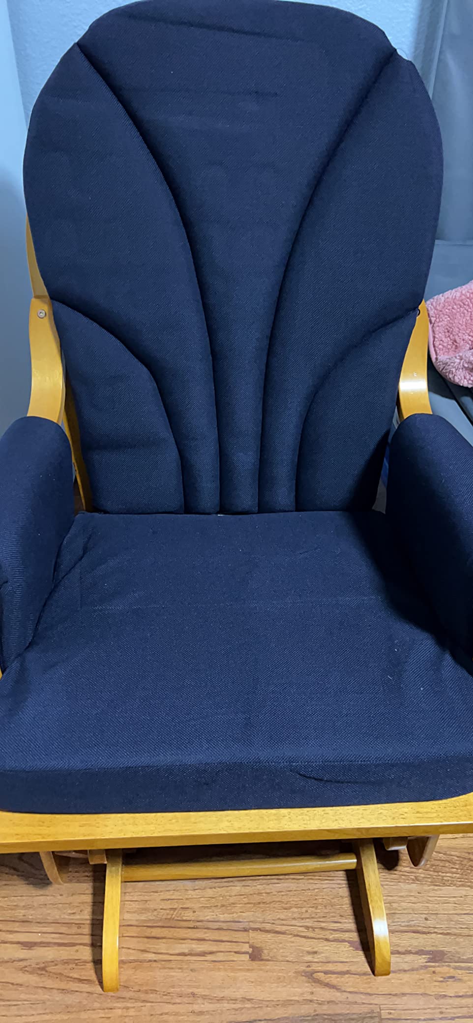 Foundations Lullaby Wood Base Glider Rocker Chair, Navy Polyester customer photo 2