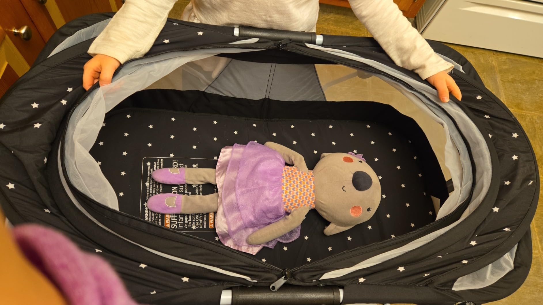 Dream On Me Karley Portable Infant Bassinet, Double Mesh Canopy, Blue/Grey customer photo 2