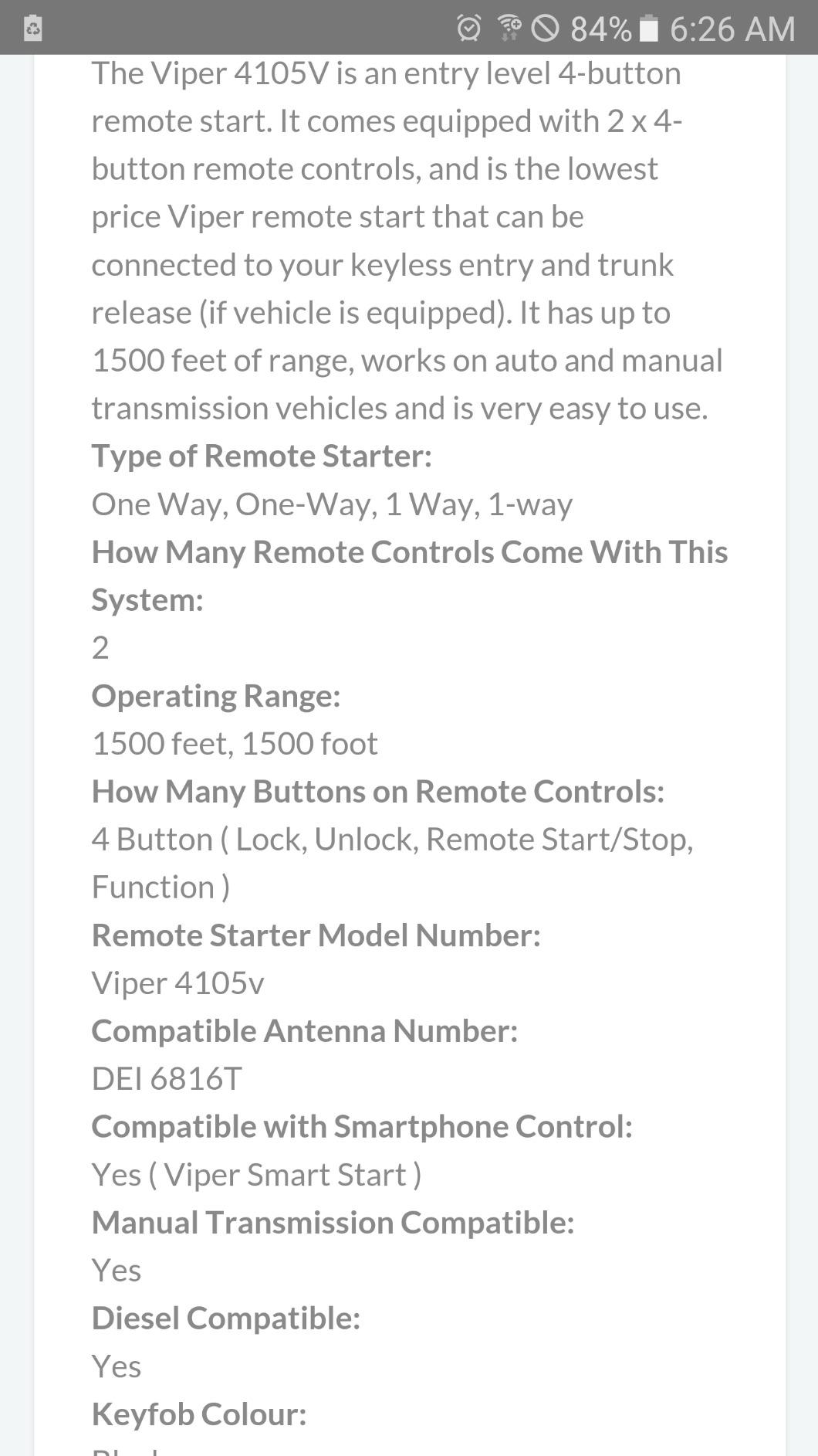 Viper 4105V 1-Way Remote Start System customer photo 2