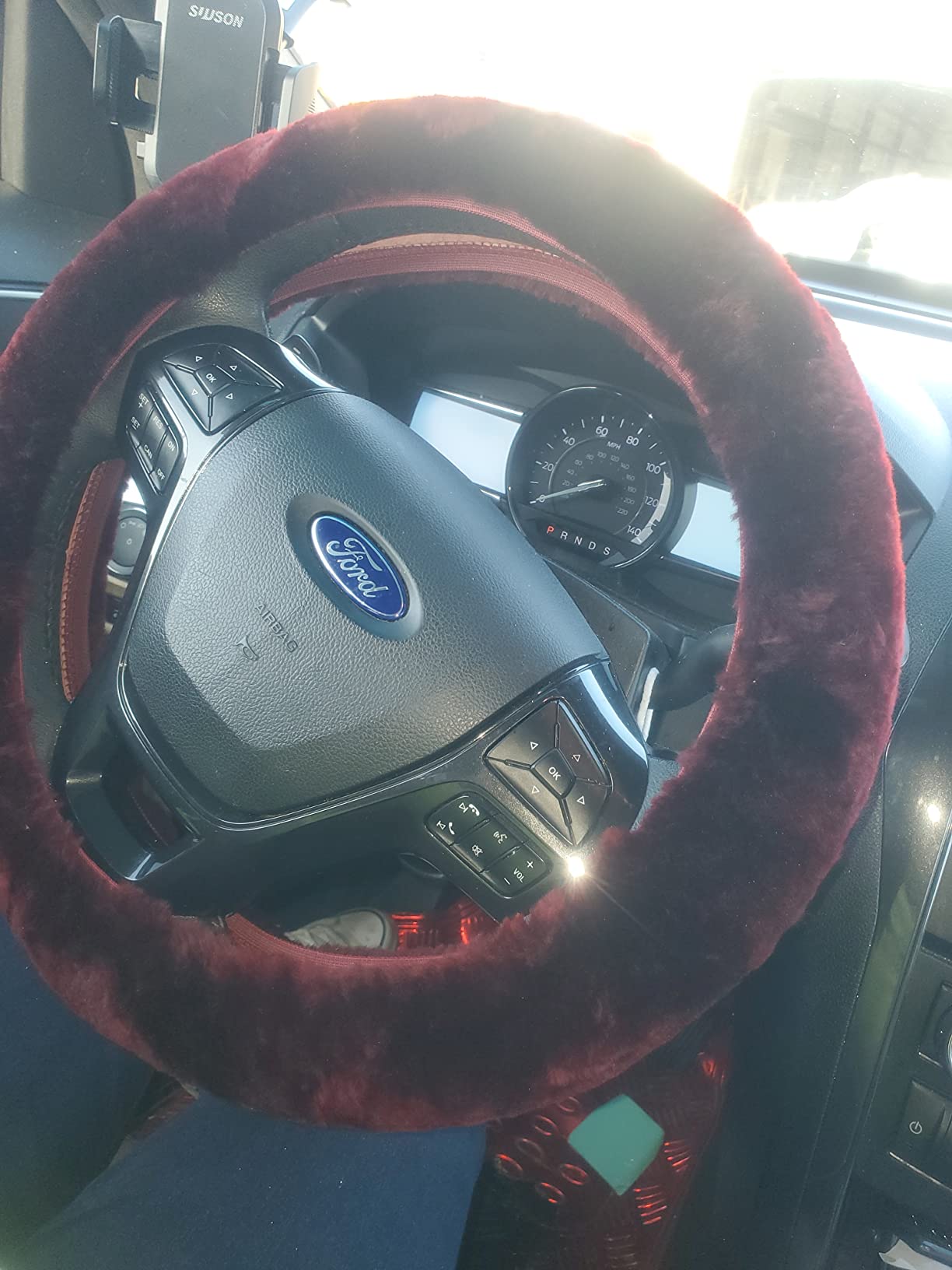 Fluffy Wool Car Steering Wheel Cover Genuine Sheepskin Steering Wheels Interior Accessories for Women Anti-Slip Universal for 15 inch (Black) customer photo 1