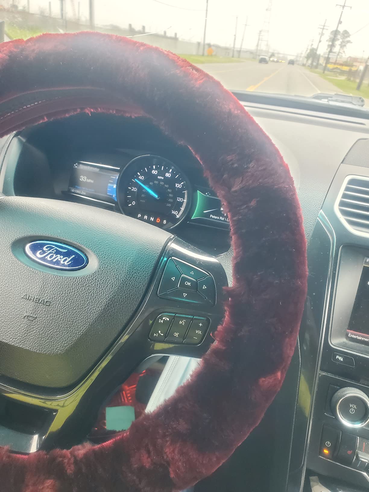 Fluffy Wool Car Steering Wheel Cover Genuine Sheepskin Steering Wheels Interior Accessories for Women Anti-Slip Universal for 15 inch (Black) customer photo 2