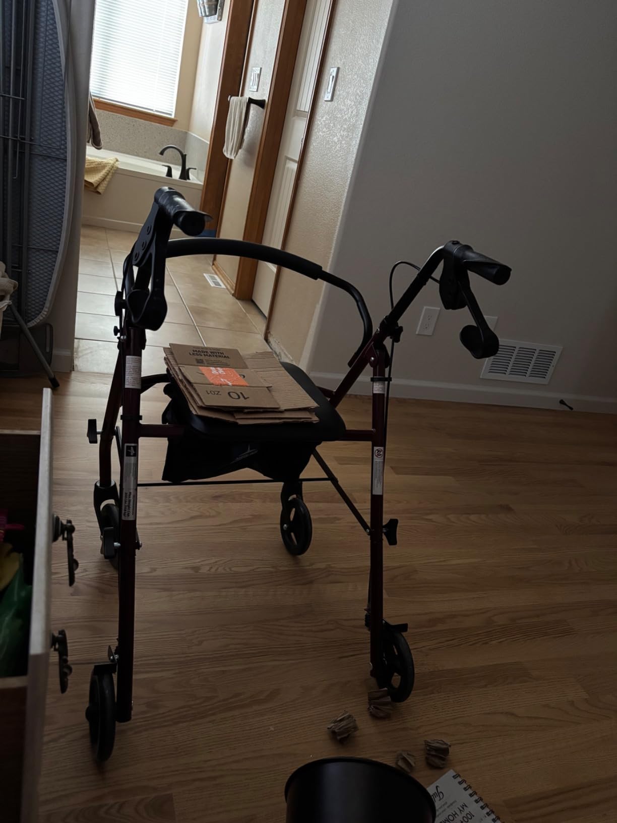 Medline Steel Rollator Walker with Seat, Burgundy, 350 lb. Weight Capacity, 6” Wheels, Foldable, Adjustable Handles, Rolling Walker for Seniors, Walker for Mobility Impaired customer photo 1
