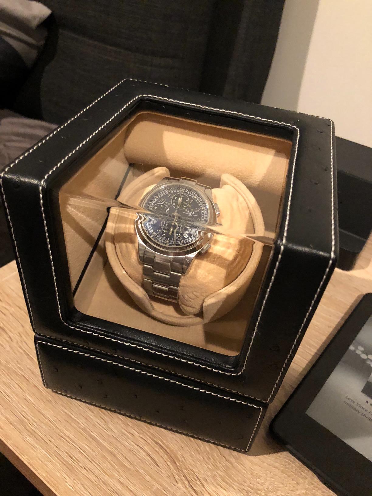 Automatic Single Watch Winder, Black Ostrich Leather customer photo 1