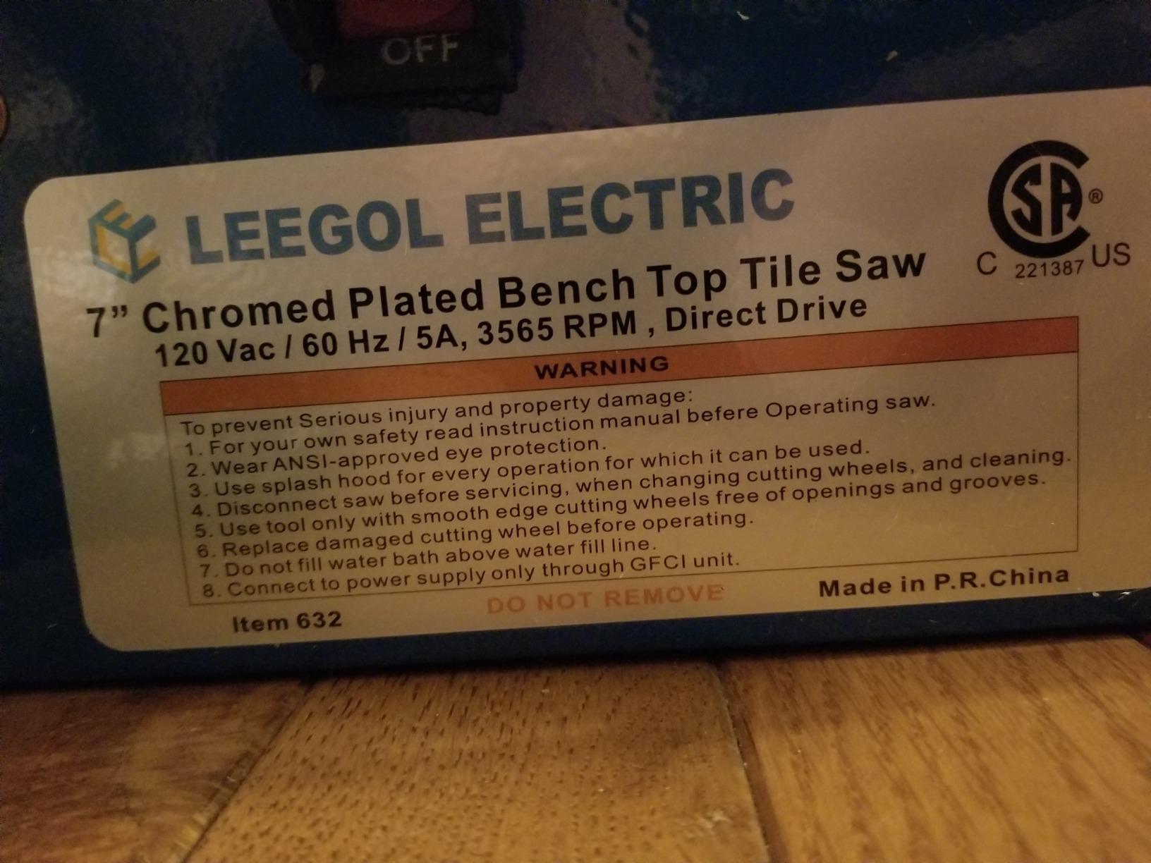Leegol Electric 7in. Wet Tile Saw (wet tile saw 1) customer photo 2