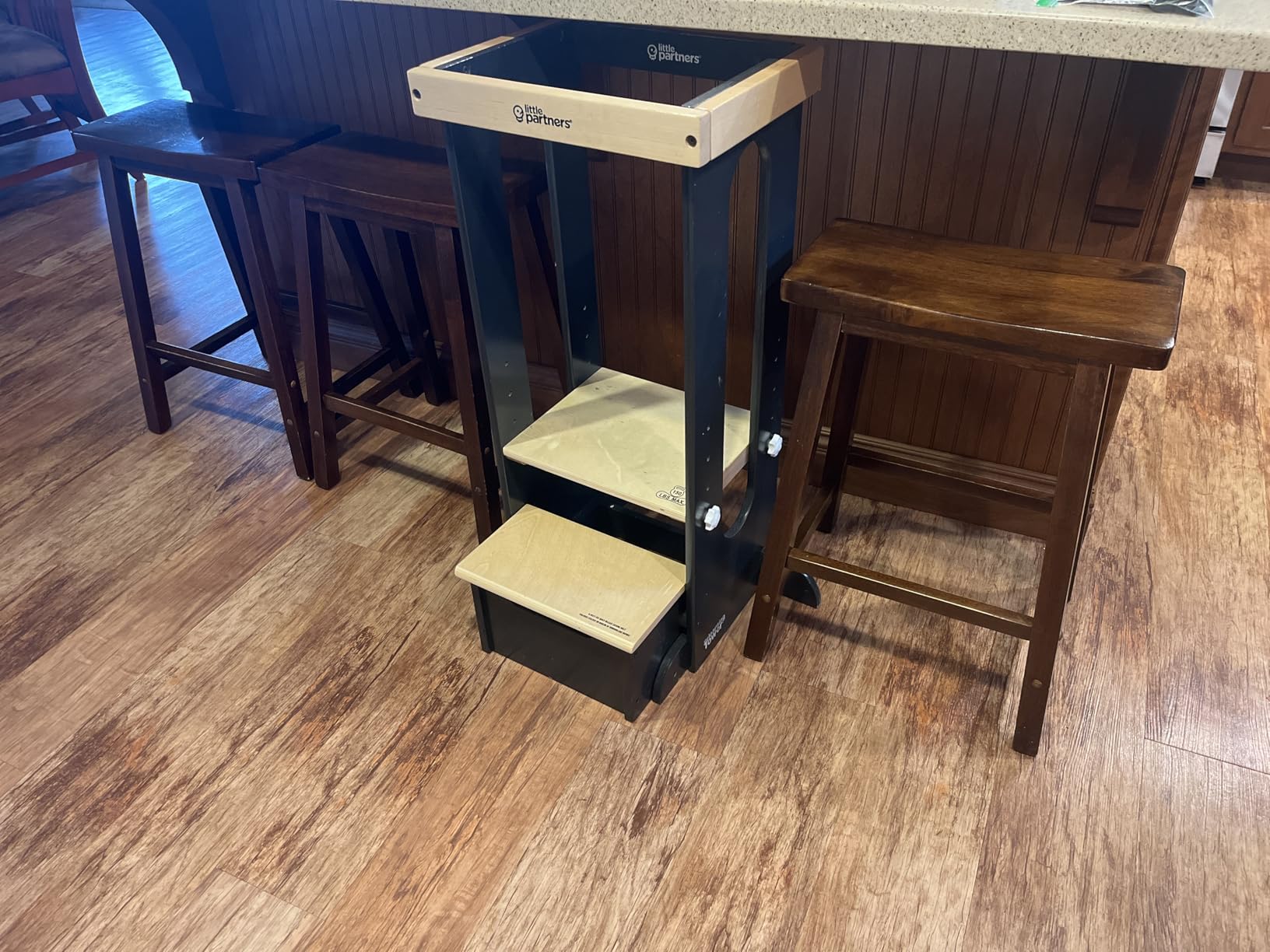 Little Partners Foldable Toddler Tower, Learning Tower Explore 'N Store Montessori Standing Kitchen Tower with Folding Step Stool Platform for Cooking and Learning, Ages 2+ (Soft White) customer photo 1