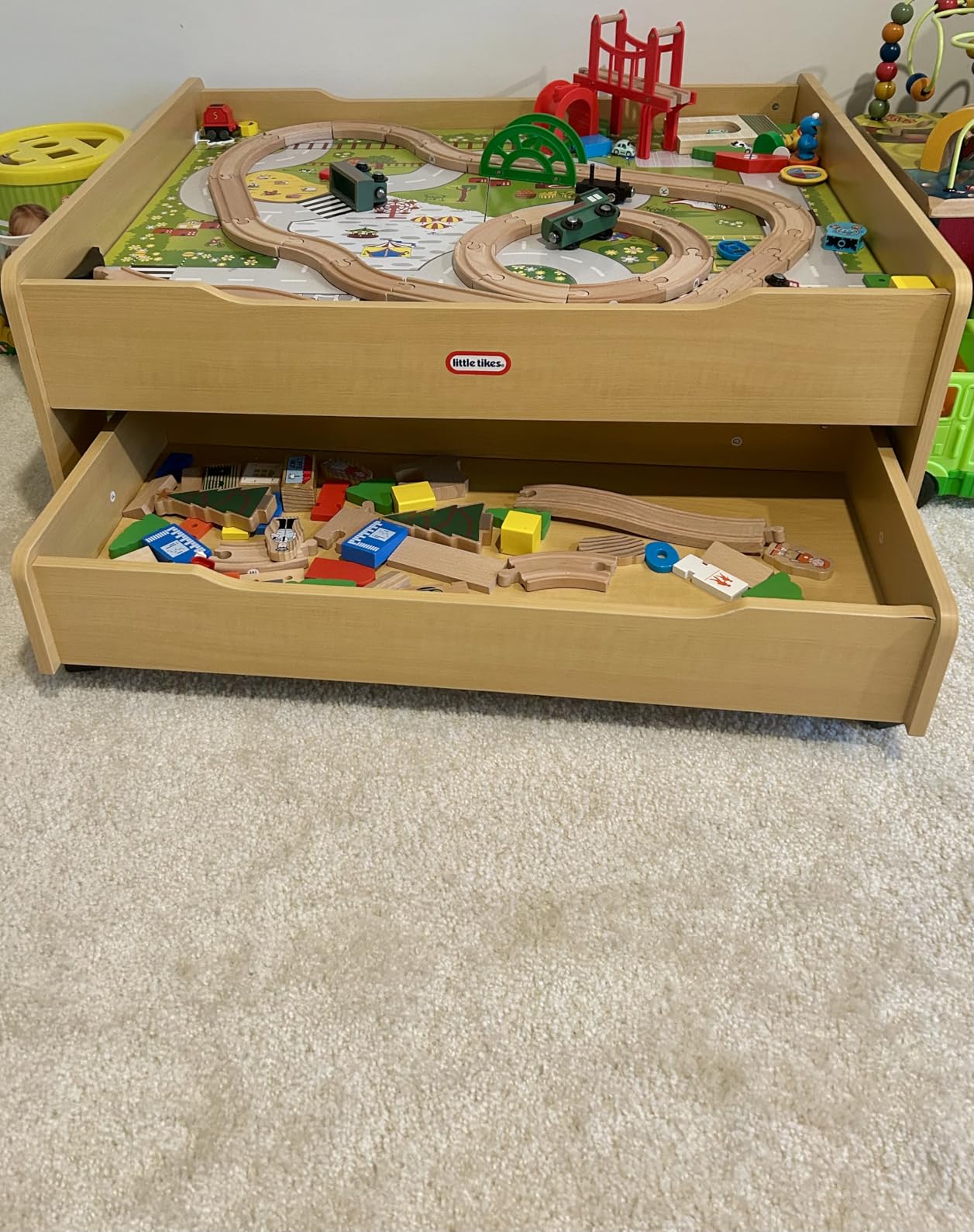 Little Tikes Real Wooden Train and Kids Table Set with Over 80 Multicolor Pieces Activity Table with Storage, Tracks, Trains, Cars, and More - Train Set Table Playset for Boys and Girls 3+ Years customer photo 2