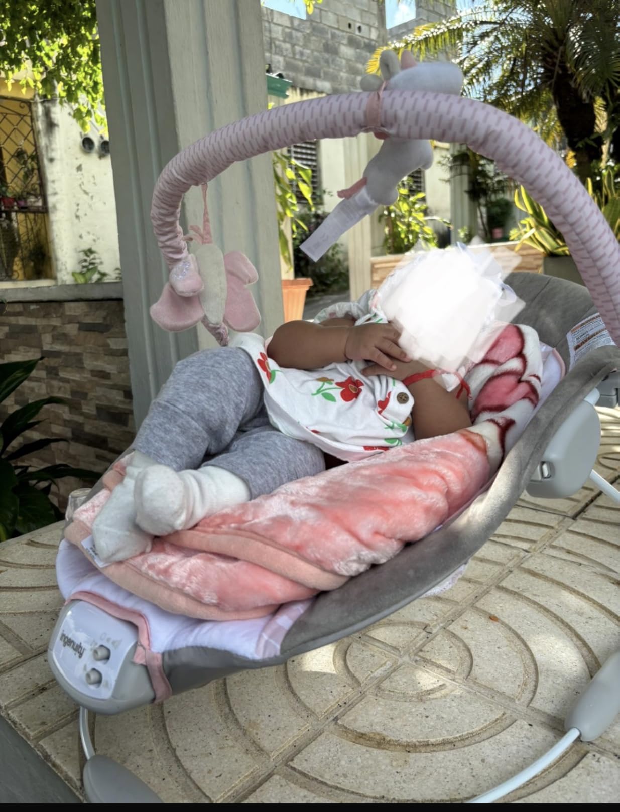 Ingenuity Soothing Baby Bouncer Infant Seat with Vibrations, -Toy Bar & Sounds, 0-6 Months Up to 20 lbs (Pink Flora the Unicorn) customer photo 1