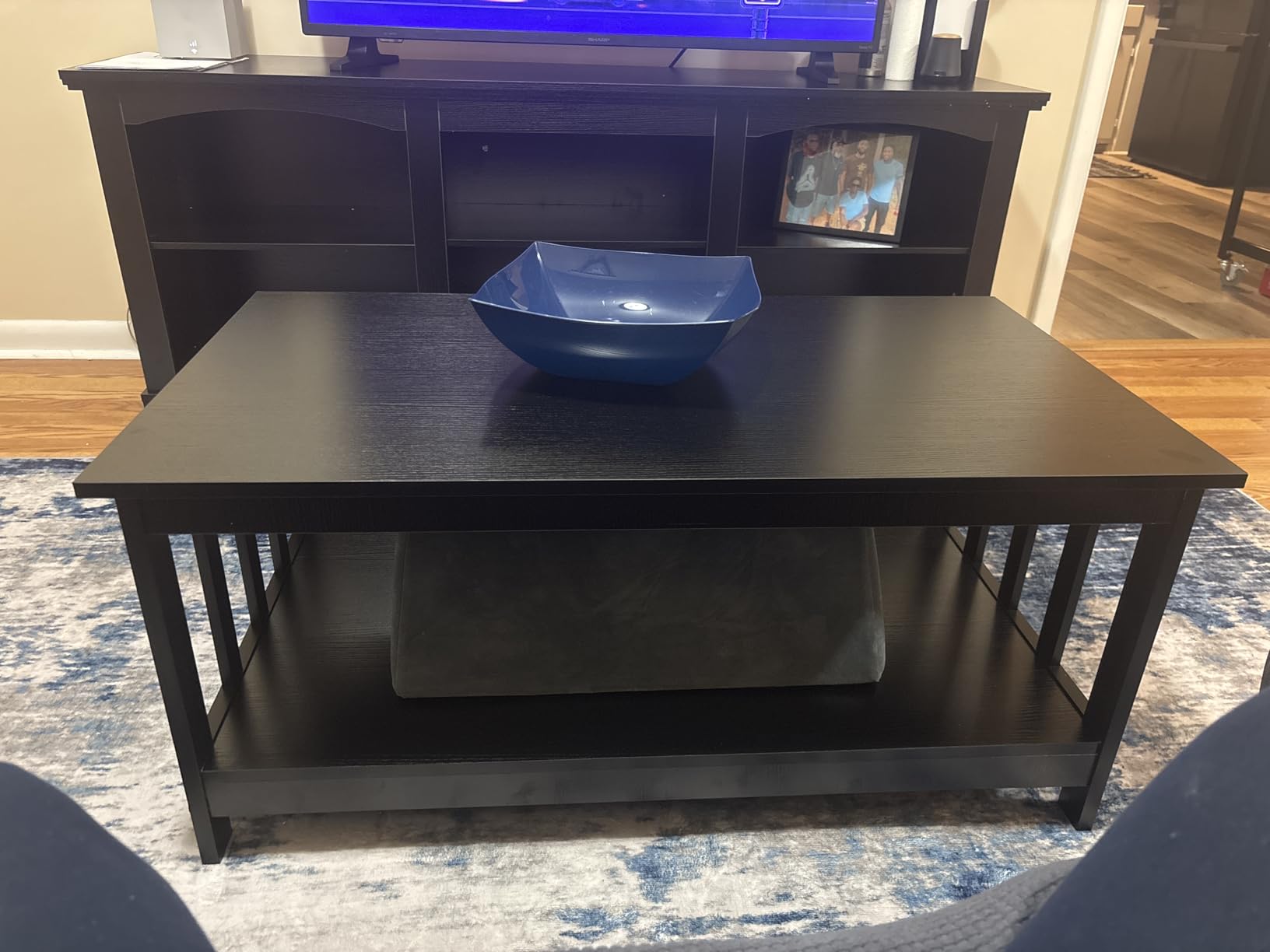 ChooChoo Mission Coffee Table, Black Wood Living Room Table with Shelf, 40 Black customer photo 1