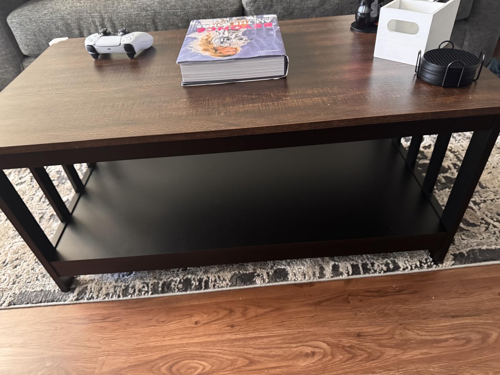 ChooChoo Mission Coffee Table, Black Wood Living Room Table with Shelf, 40 Black customer photo 2