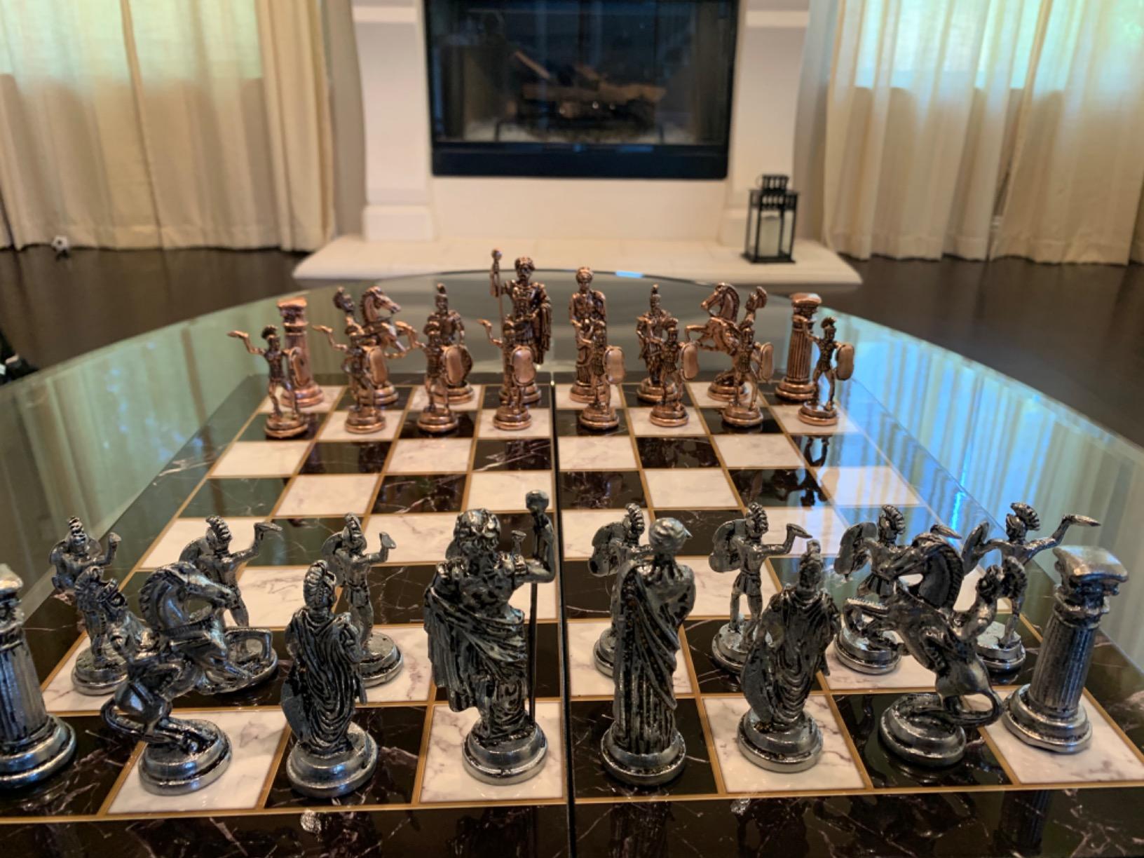 Historical Antique Copper Rome Figures Metal Chess Set for Adults, Handmade Pieces and Marble Design Wood Chess Board King 4 inc customer photo 1