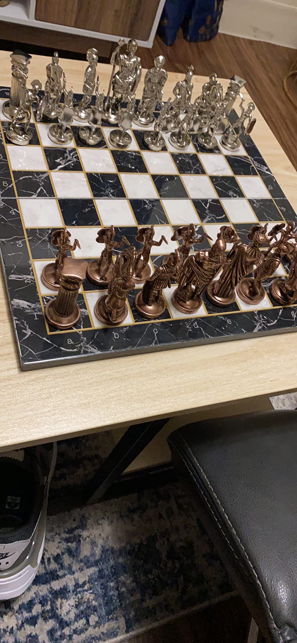 Historical Antique Copper Rome Figures Metal Chess Set for Adults, Handmade Pieces and Marble Design Wood Chess Board King 4 inc customer photo 2