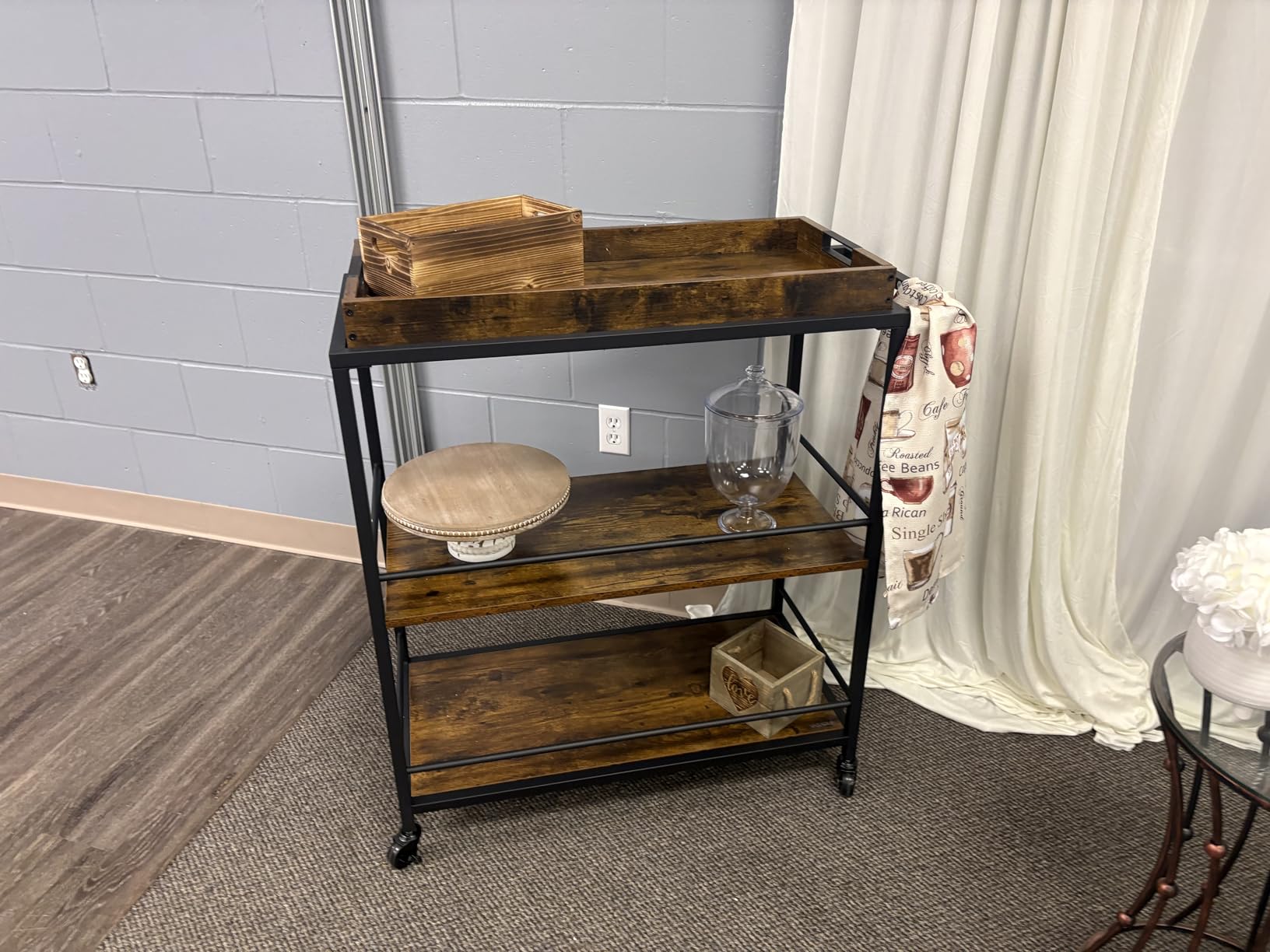 VASAGLE Bar Cart with Wheels, Drink Cart with Wine Rack and Glass Holder customer photo 1