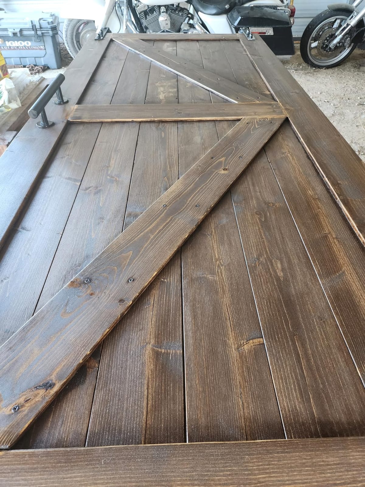 S&Z TOPHAND® 36in x 84in Unfinished British Brace Knotty Barn Door with Sliding Hardware Kit/Solid Wood/Sliding Door/Double Surfaces/A Simple Assembly is Required customer photo 1
