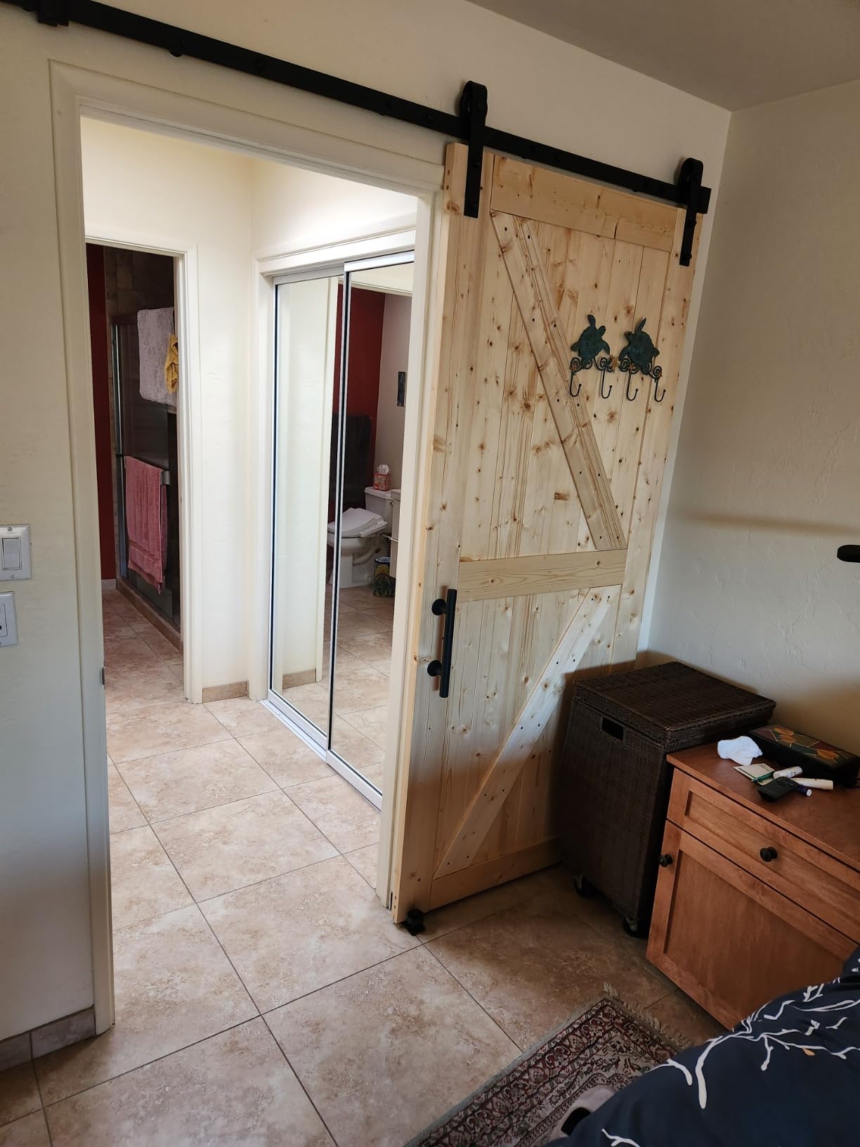 S&Z TOPHAND® 36in x 84in Unfinished British Brace Knotty Barn Door with Sliding Hardware Kit/Solid Wood/Sliding Door/Double Surfaces/A Simple Assembly is Required customer photo 2