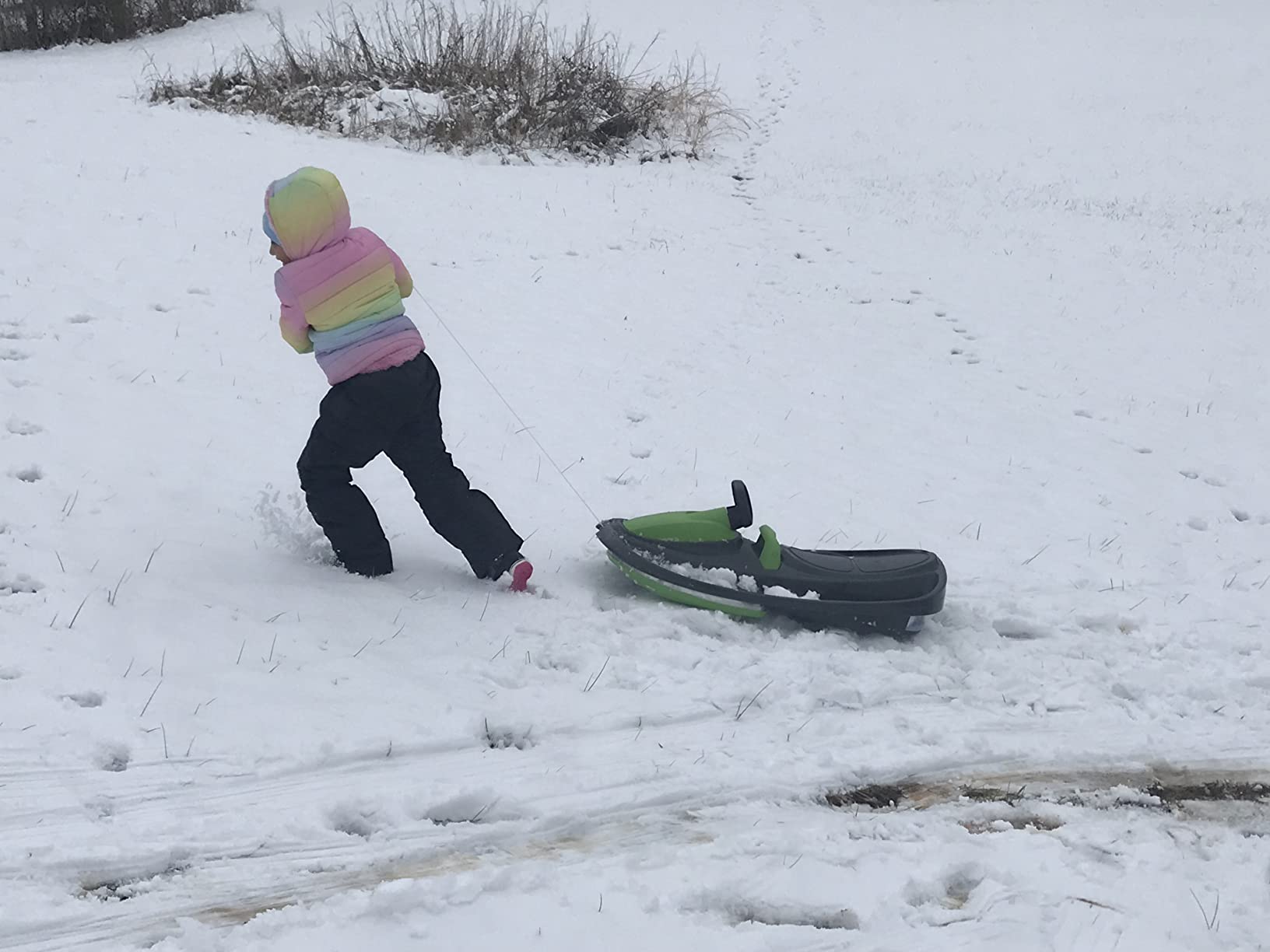 Snow Sled for Kids, Adults - Toboggan Sled, Easy Turning Steering Wheel, Anti-Slip Seat, Pull Up Brake, Durable Plastic Sled, Lightweight, Snow Sleds, Age 3+ 260 lbs customer photo 1