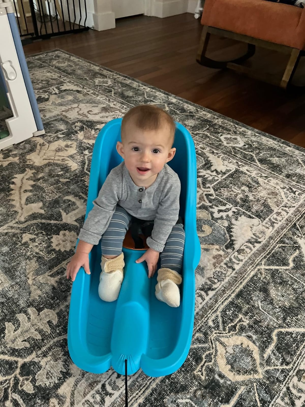 Gizmo Riders Baby Rider, Toddler Sled - 3-Point Harness, Anti-Slip Seat, Retractable Tow Strap, Durable Plastic, Ideal for 6 Months to 3 Years, Supports Up to 55 lbs, Winter Fun for Little Ones customer photo 1