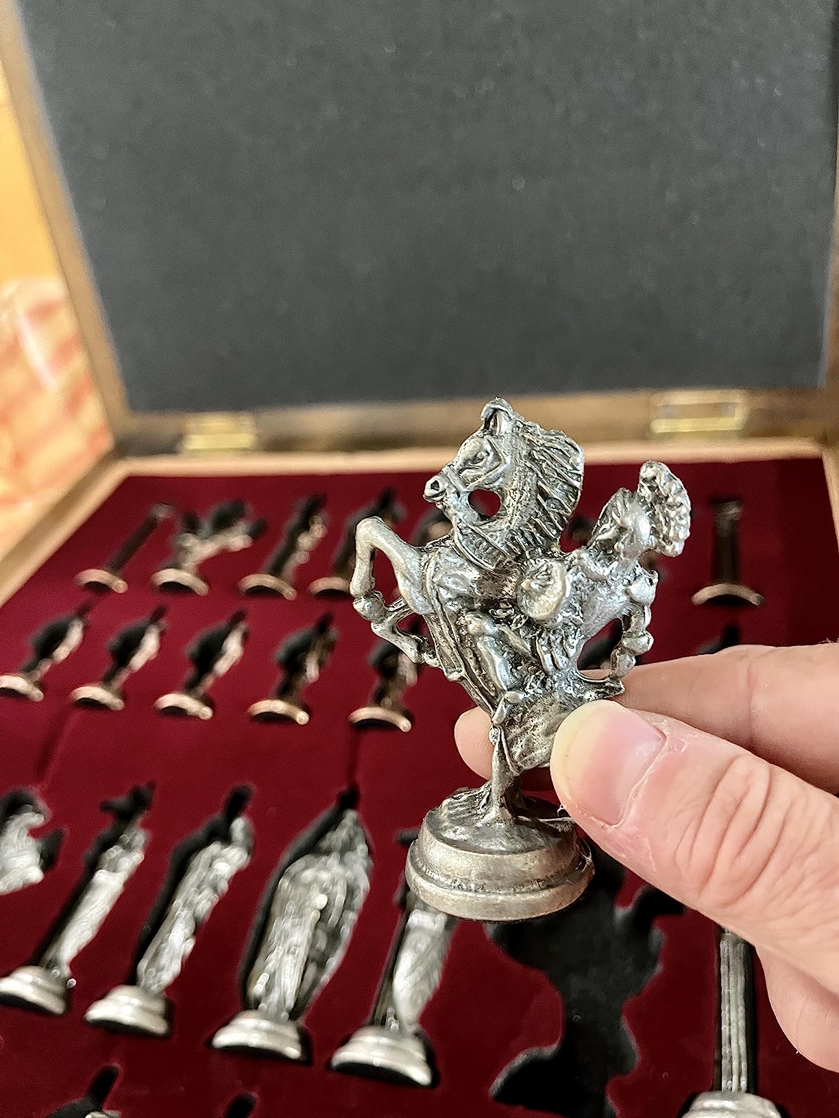 Medieval British Army Antique Copper Metal Chess Set for Adults,Handmade Pieces and Natural Solid Wooden Chess Board with Storage Inside King 3.35inc customer photo 1