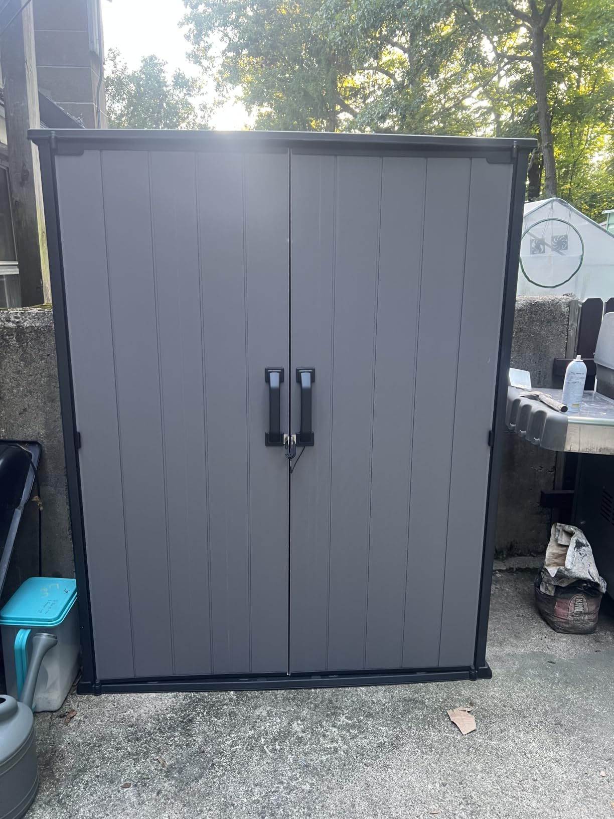 Keter Premier Tall 4.6x5.6 ft Resin Outdoor Storage Shed, Backyard Garden Shed with Shelving Brackets for Tools, Patio Furniture, Pool & Bike Storage, Grey & Black, 62 cu. ft Capacity customer photo 2