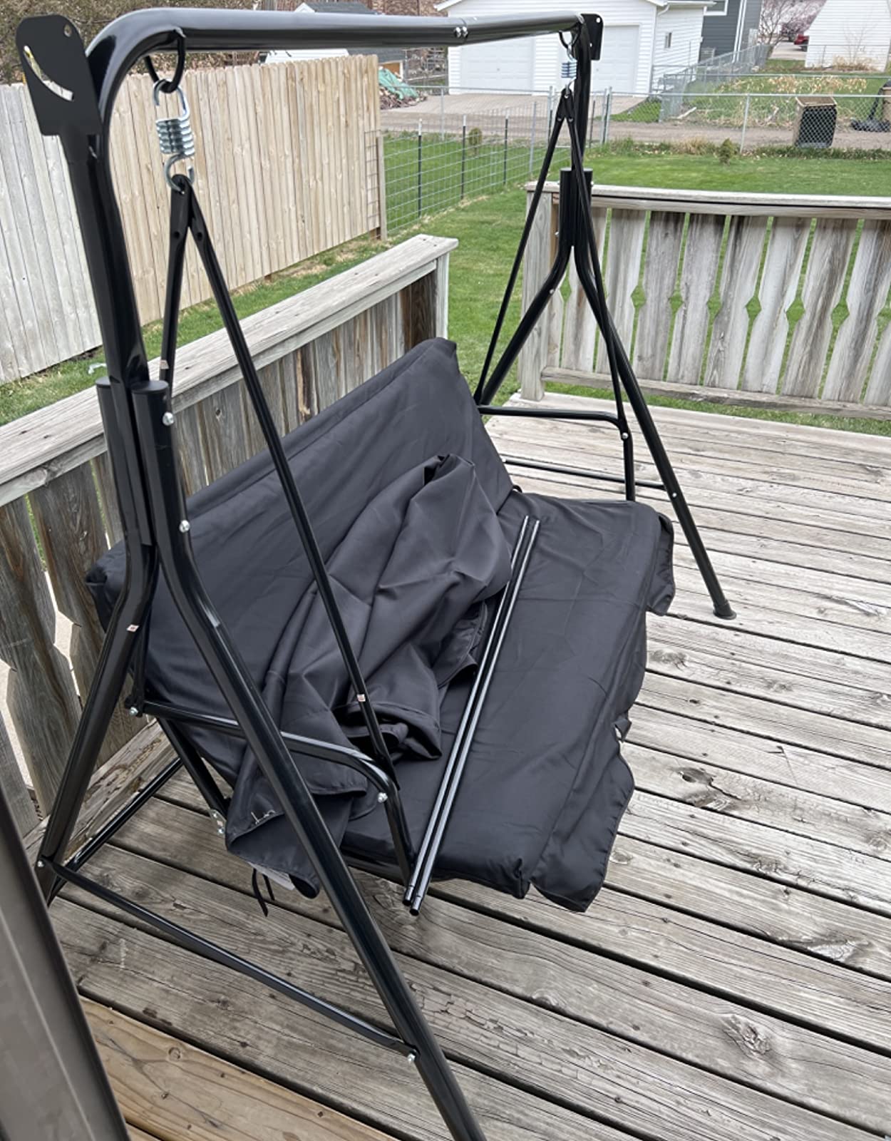 Esright 3-Seat Outdoor Porch Swing Chair with Adjustable Canopy, Balck customer photo 2