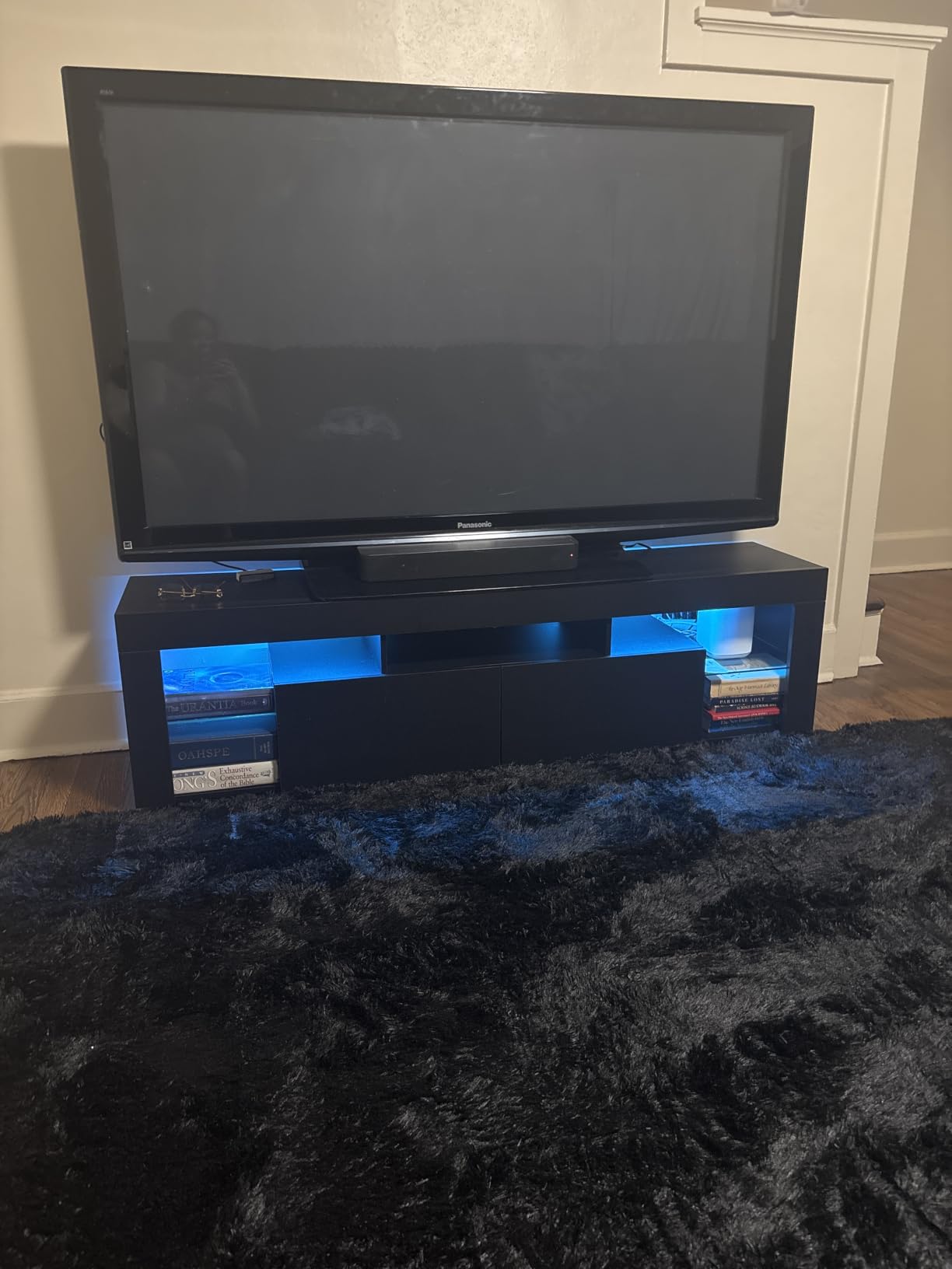WLIVE 63 Inch TV Stand for 55/65/70 Inch TVs, Modern Entertainment Center with 20 LED Lights & 2 Large Storage Drawers, Media Console Table, Gaming Television Stands for Living Room, Bedroom, Black customer photo 2