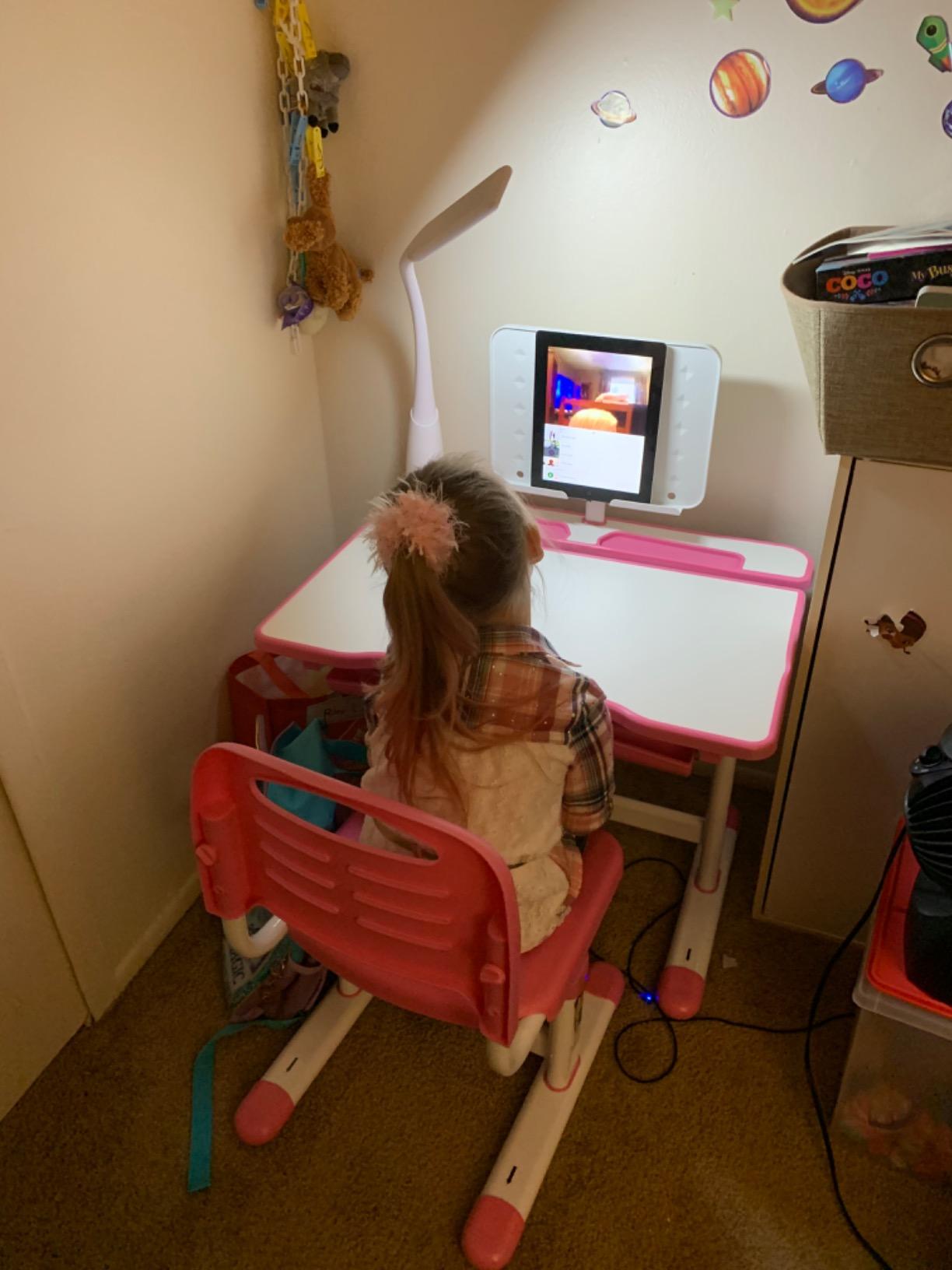 Artist hand Height Adjustable Kids Desk and Chair Set with LED Light,Drawer customer photo 2