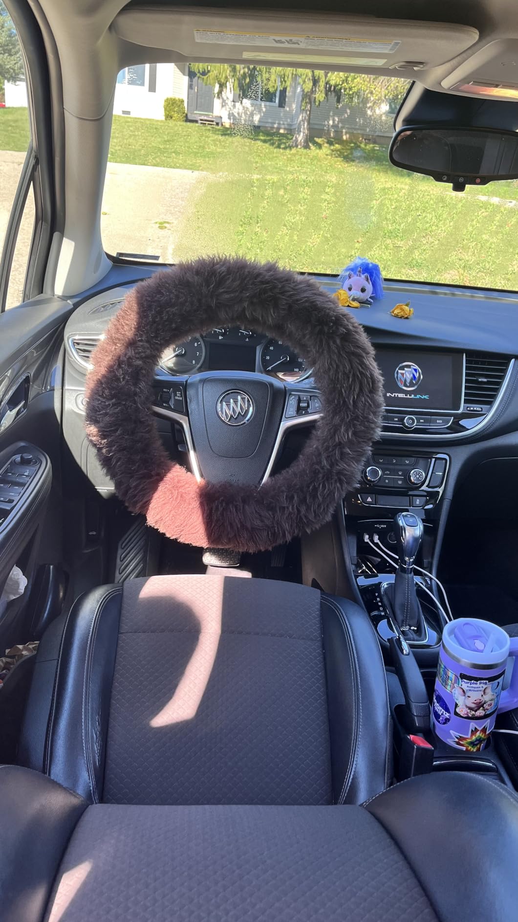 Andalus Luxurious Australian Sheepskin Long Wool Fuzzy Steering Wheel Cover, Anti-Slip 15 Inch Fluffy Steering Wheel Cover Offers a Plush Feel, Eco-Friendly Sheepskin Steering Wheel Covers (Black) customer photo 2